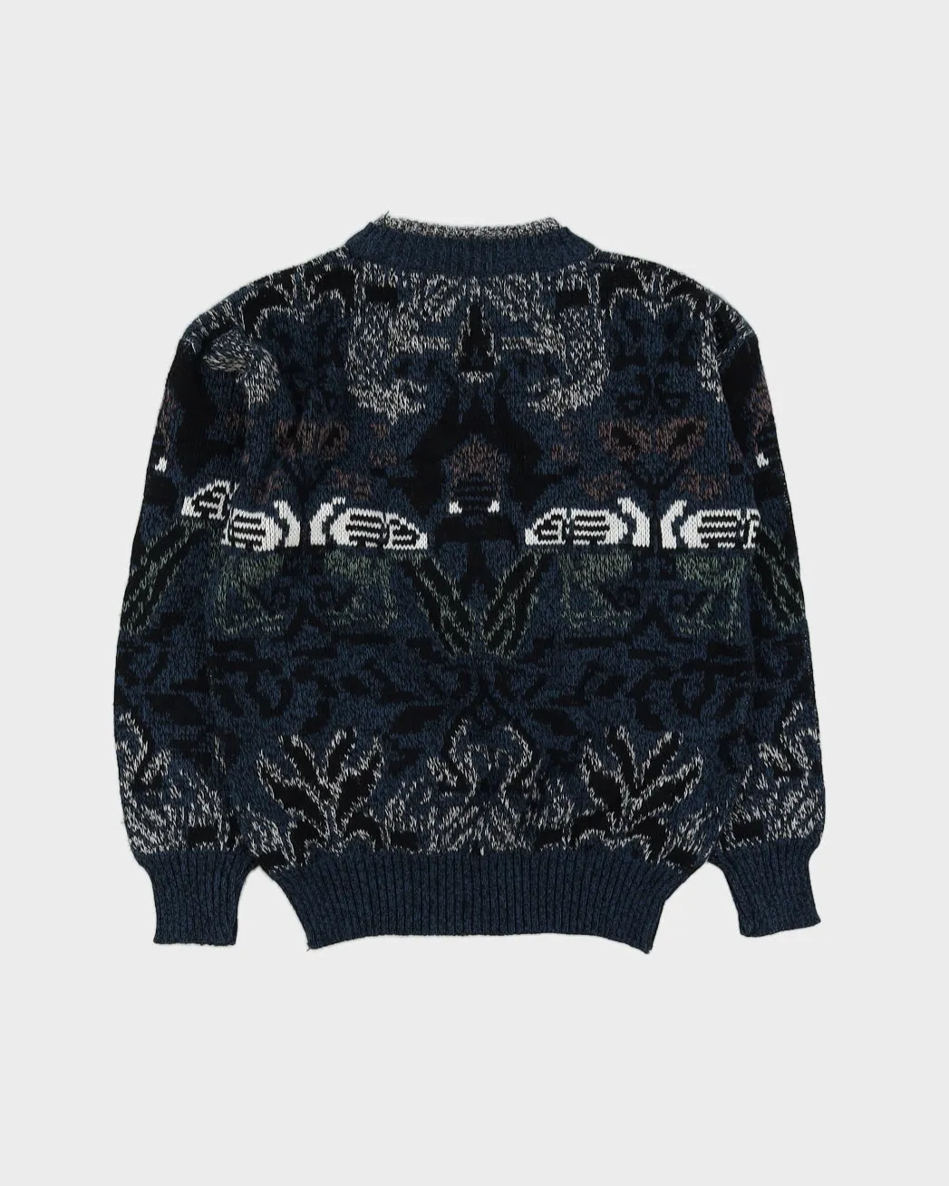 00s Blue Patterned Knitted Jumper - S