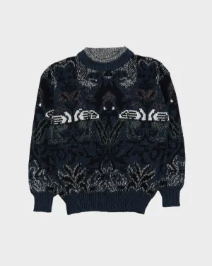 00s Blue Patterned Knitted Jumper - S