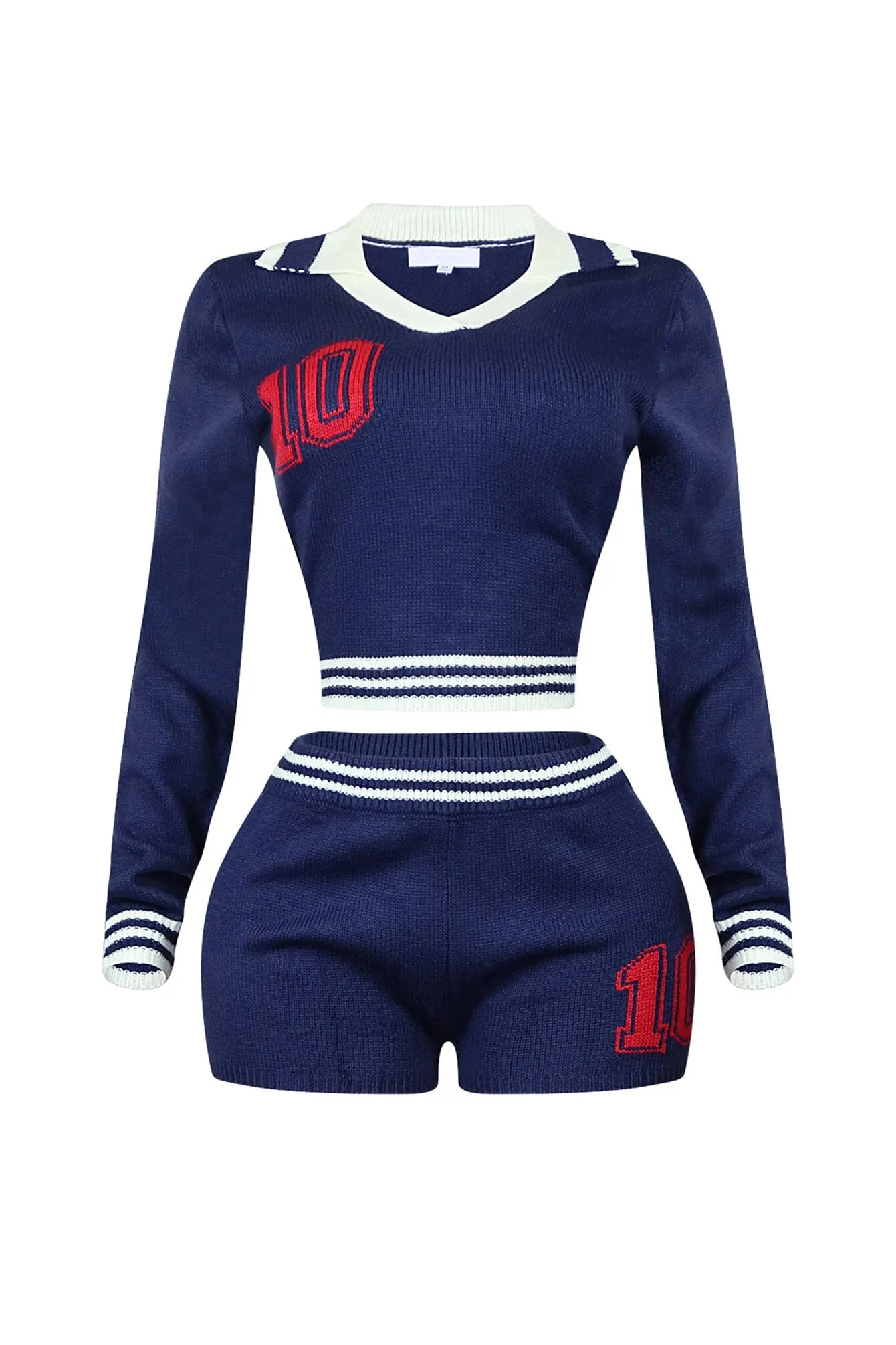 10 Out Of 10 Knit Collared Top & Shorts SET