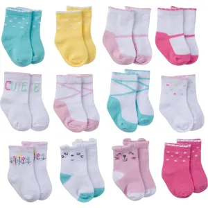 12-Pack Baby Girls Multi-Colored Jersey Crew Socks