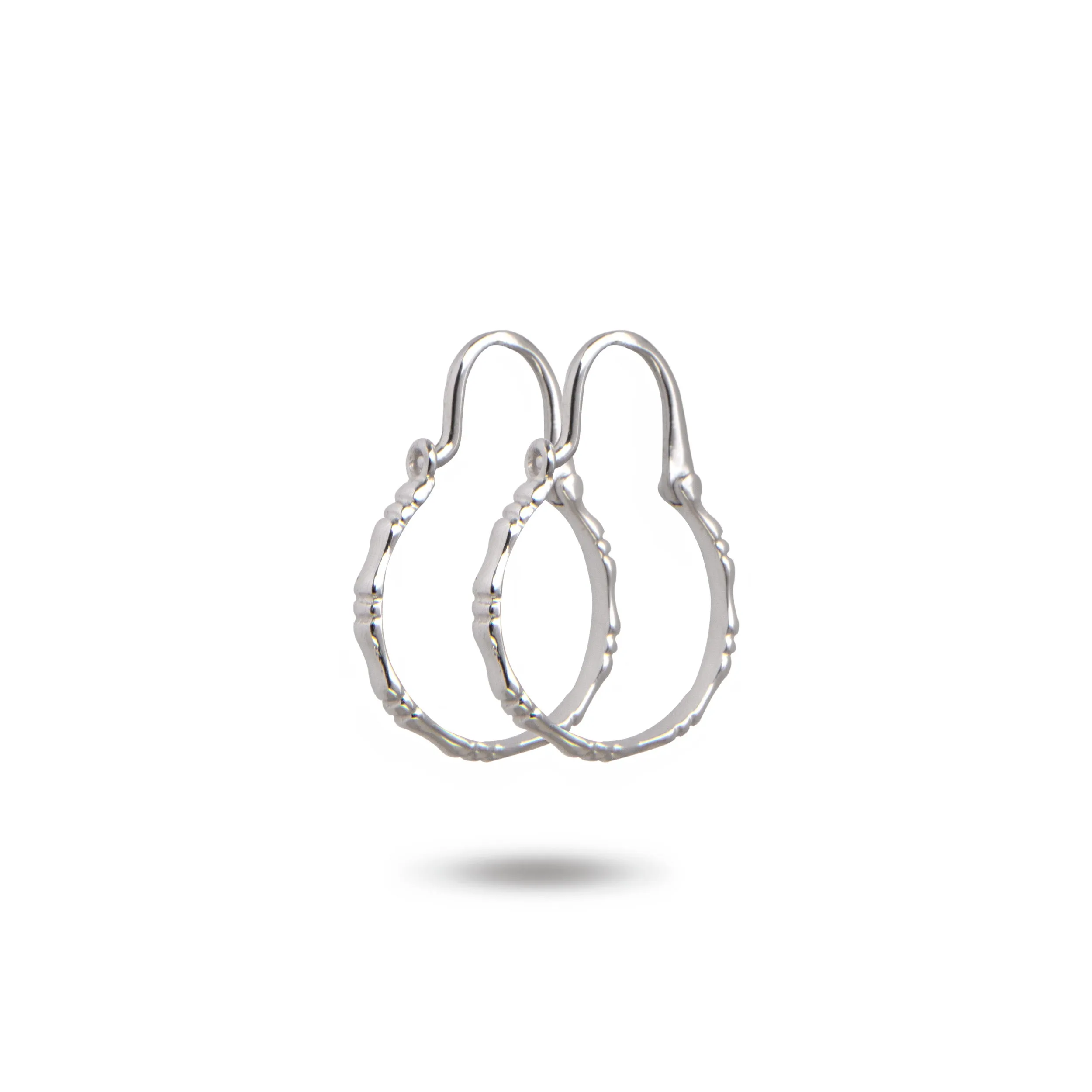 14K White Gold Bamboo Dangle Hoop Earrings