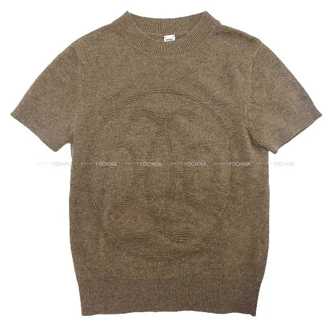 2022 AW HERMES Knit Sweater H lift Short Sleeves #34 Brown Cashmere100%[EXCELLENT][Authentic]