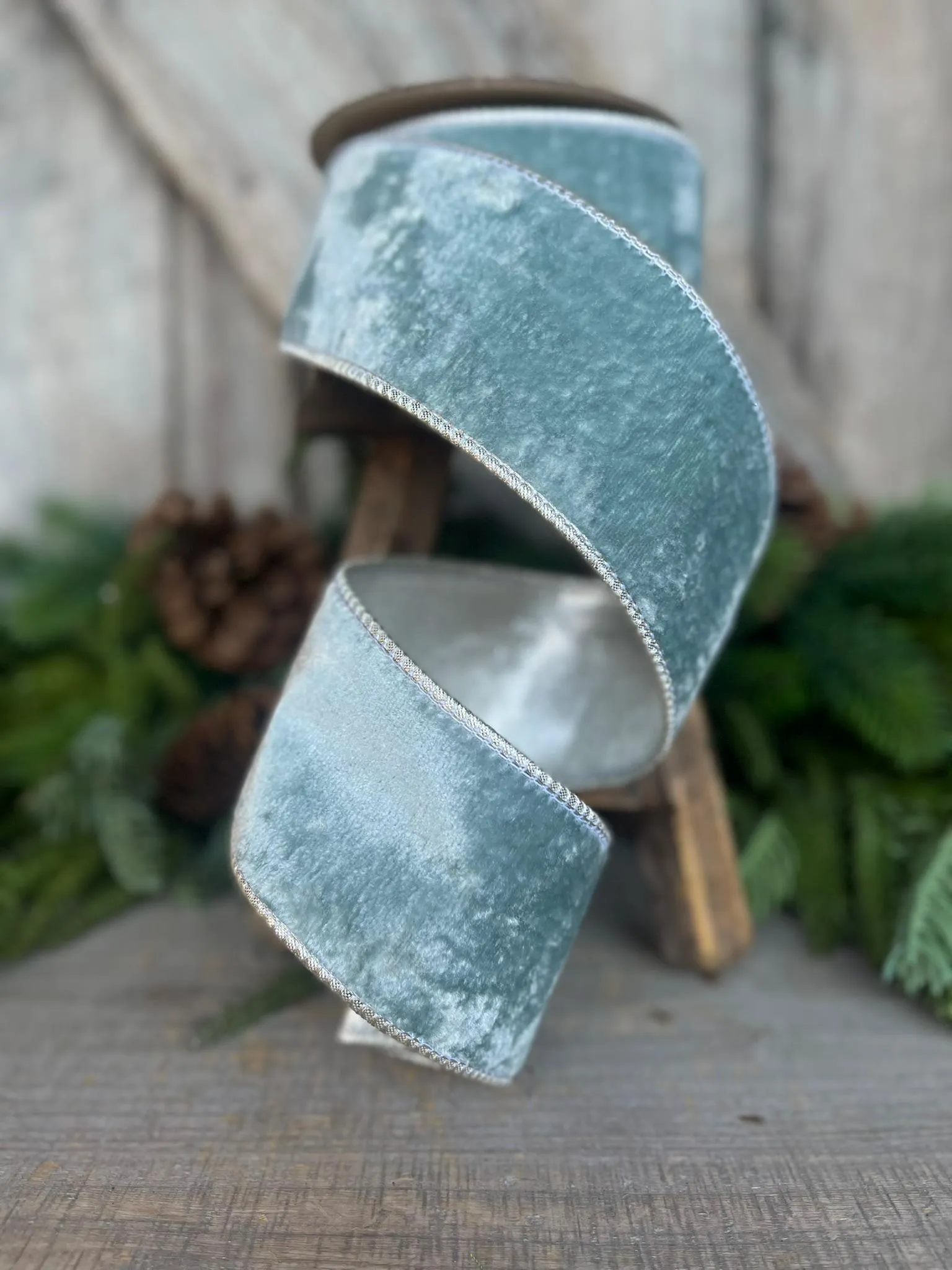 2.5" Aqua Celadon Velvet, Christmas Velvet