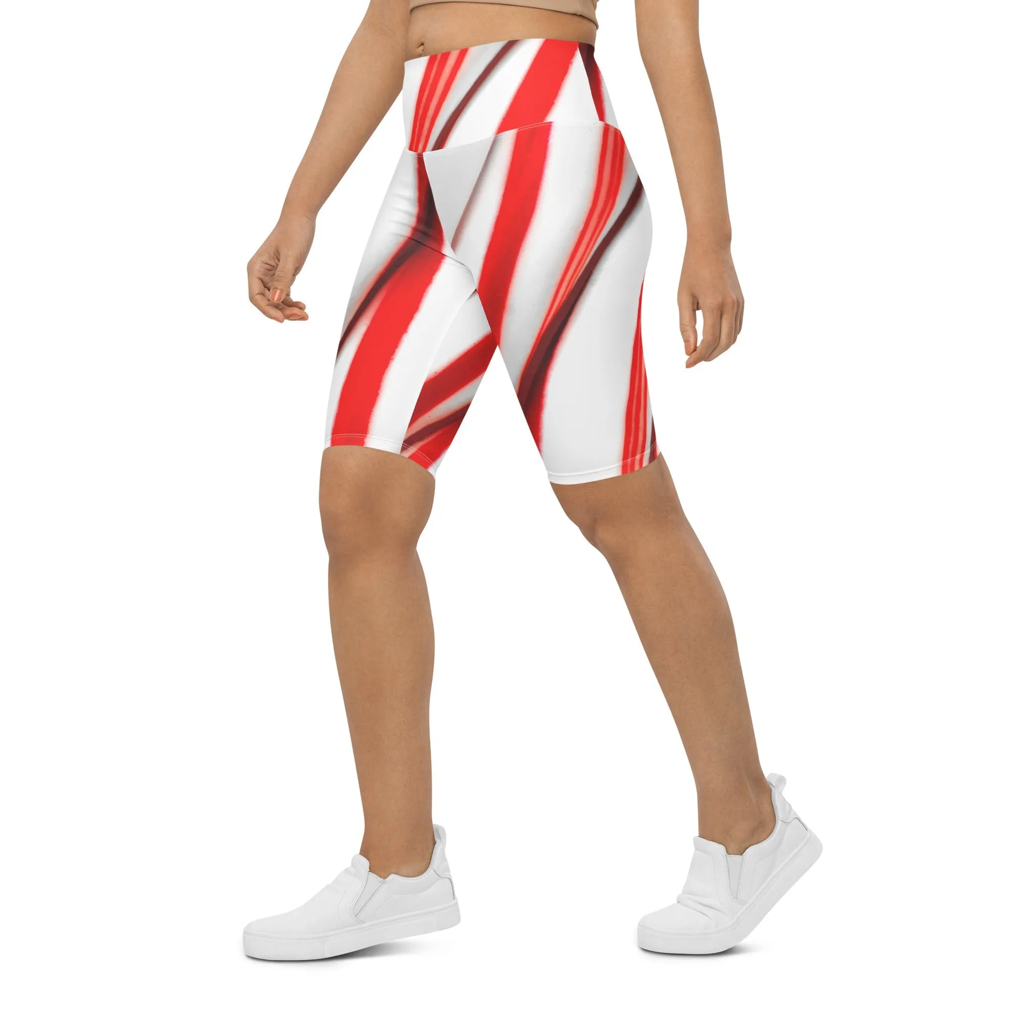 3D Candy Cane Biker Shorts