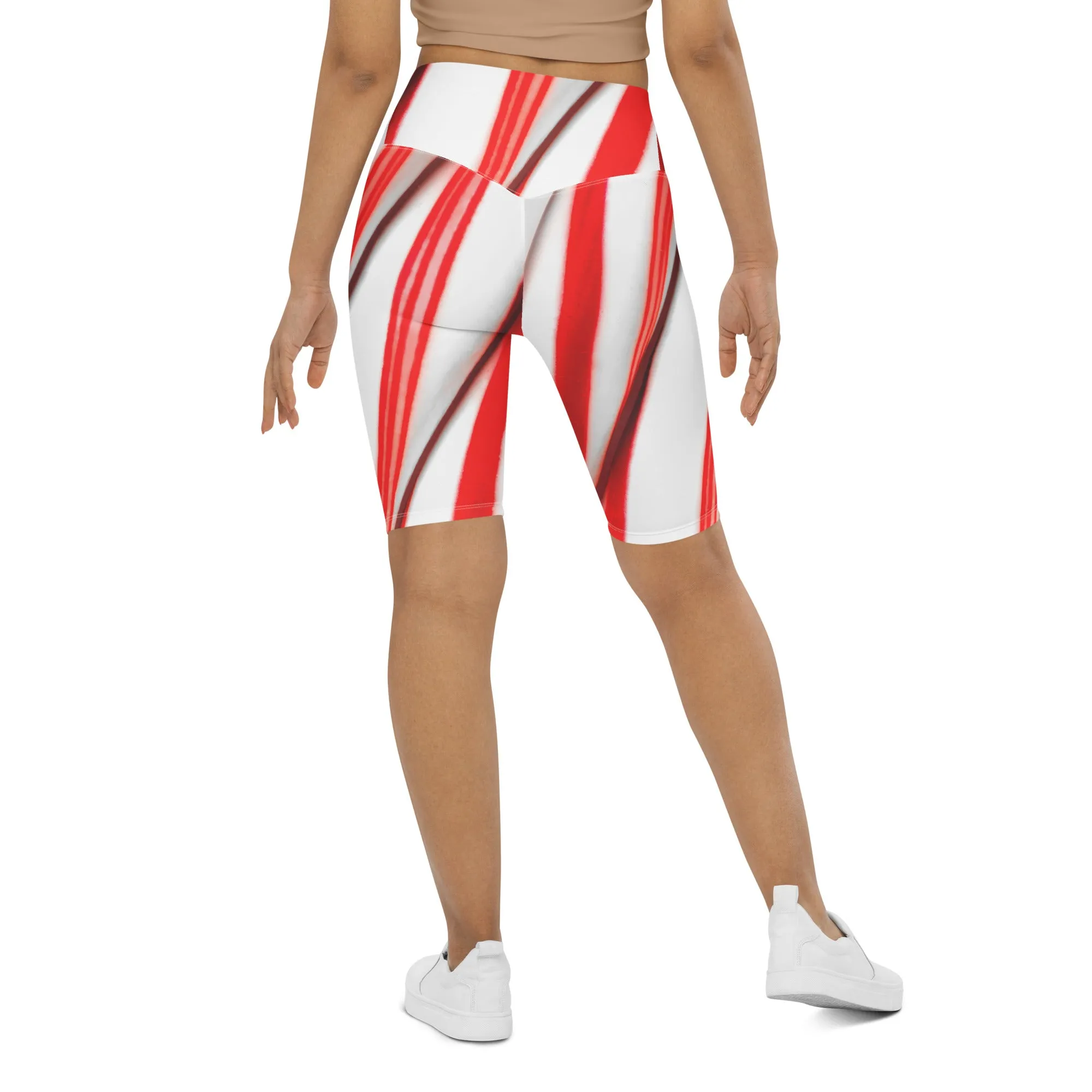 3D Candy Cane Biker Shorts