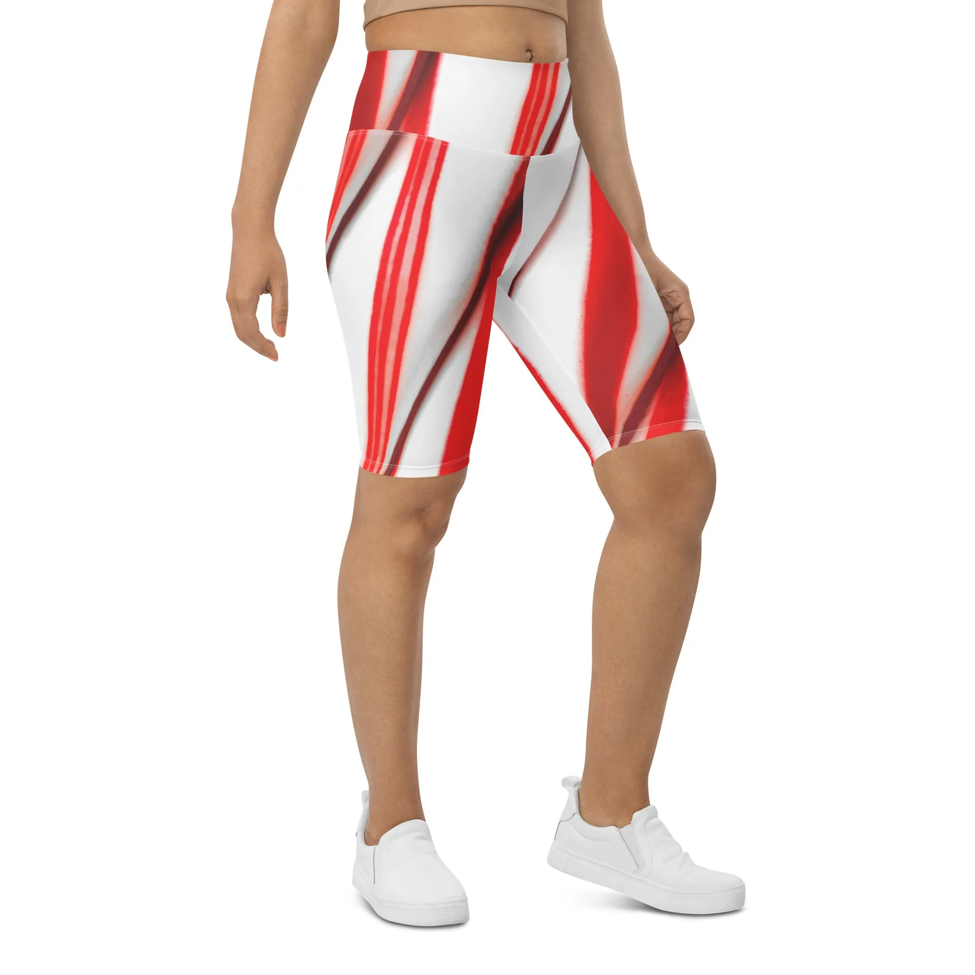 3D Candy Cane Biker Shorts