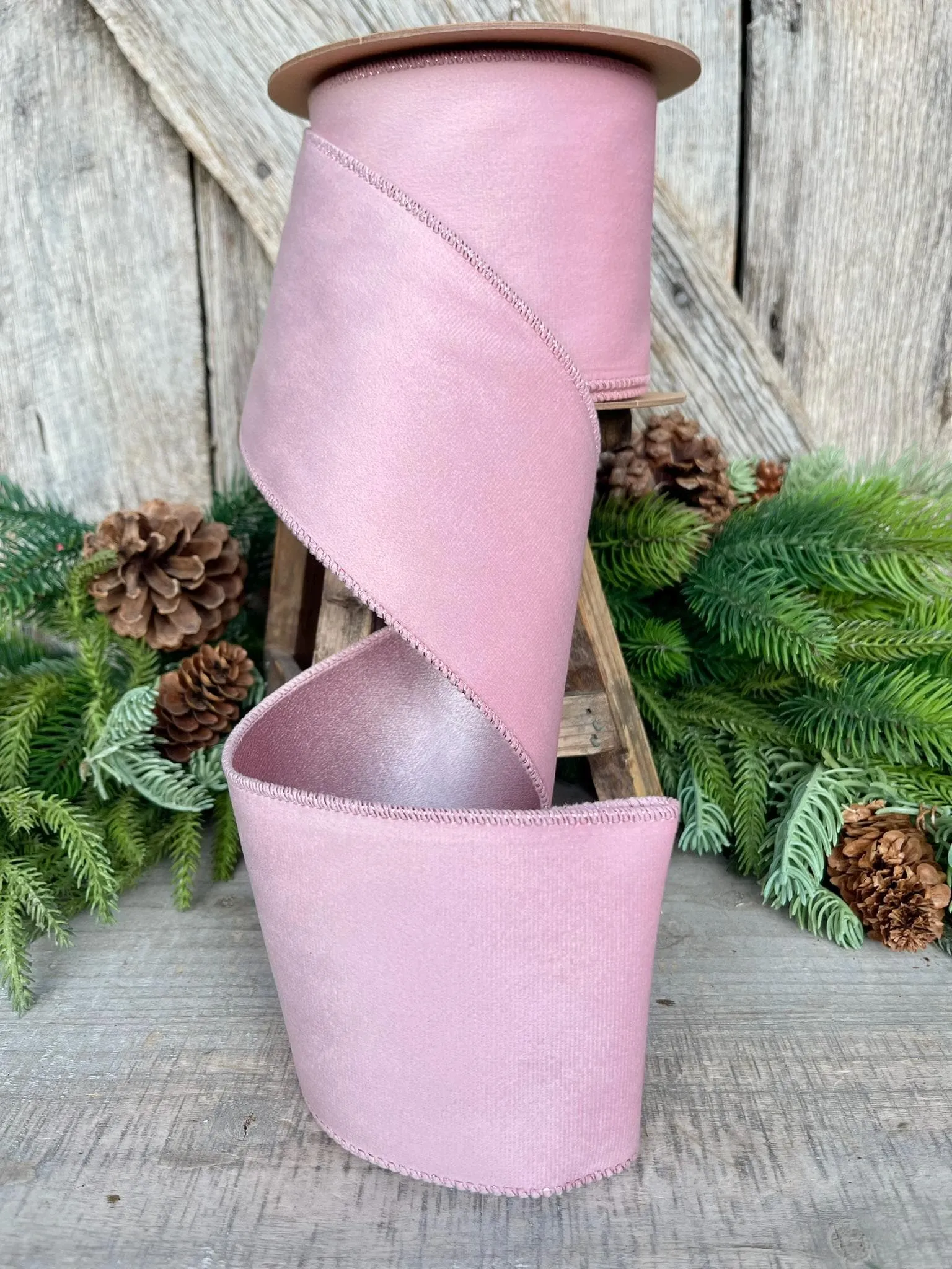 4" Pink Velvet Ribbon, Christmas Tree Pink Velvet ribbon