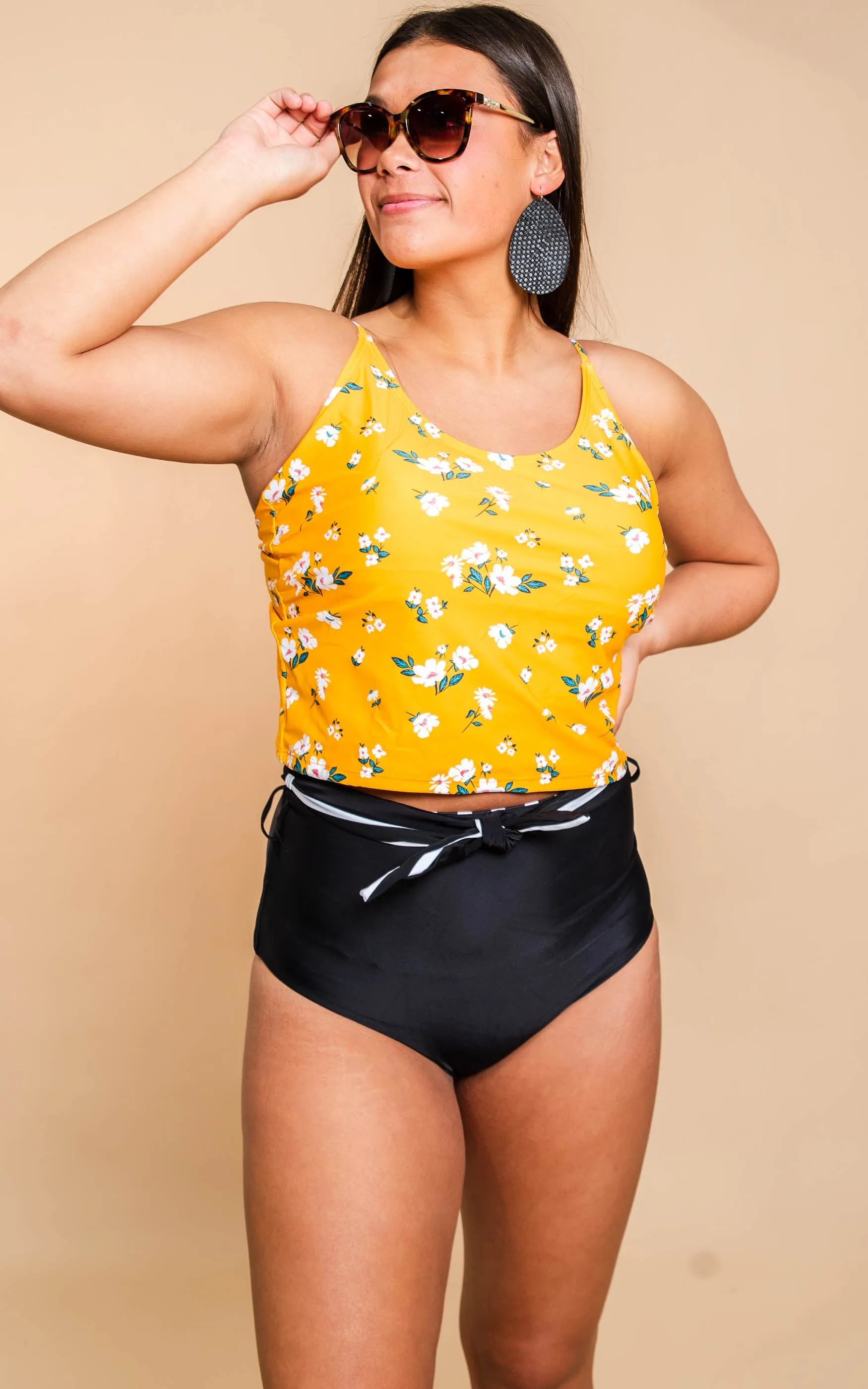 After Dune Delight  Floral Tie Back Tankini Top | Yellow - Final Sale