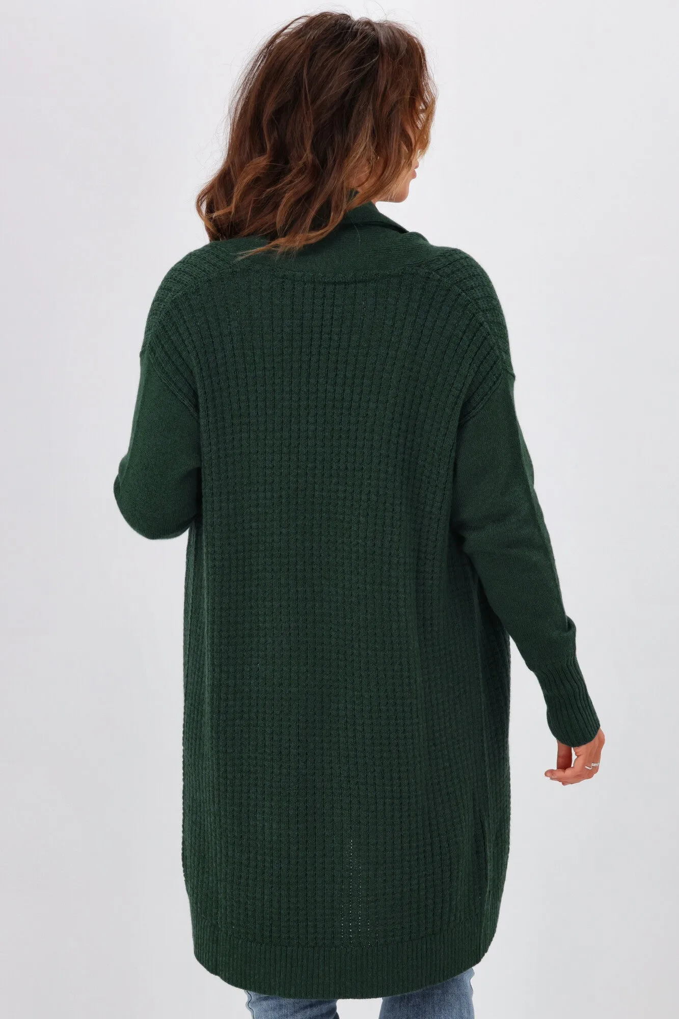 Alpine By Shine On Piccolo Merino Longline Scooped Hem Cardigan Olive