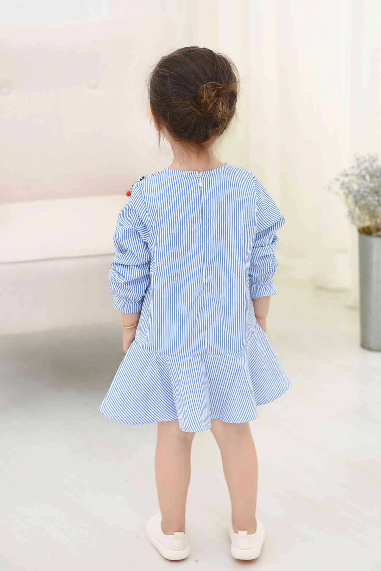 Autumn Fashion Clothing Children  Sleeve Dress with Striped Balls