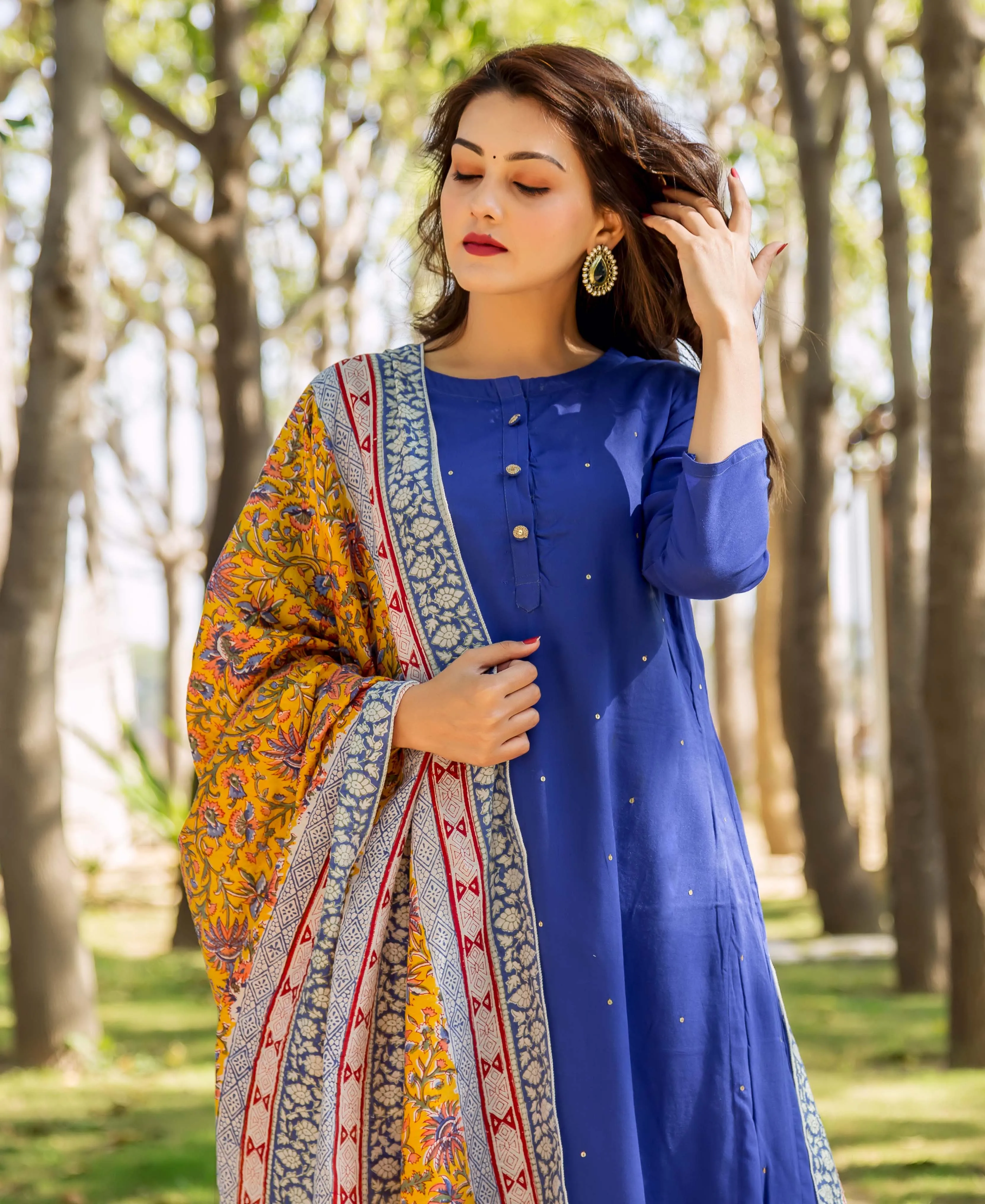 Azure Blue Embroidered and Layered Kurta