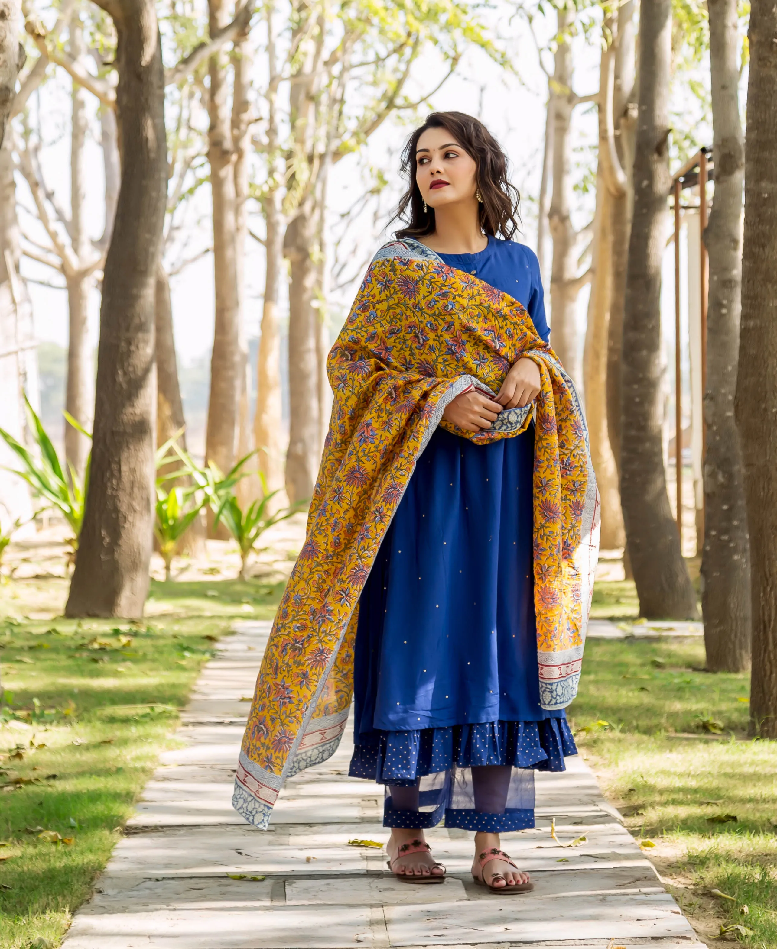 Azure Blue Embroidered and Layered Kurta