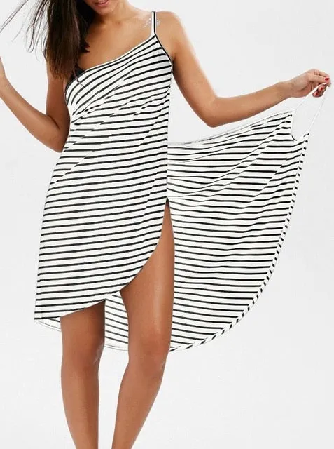 Bathrobe Striped Beach Skirt Wrap Skirt  and Beach Towel