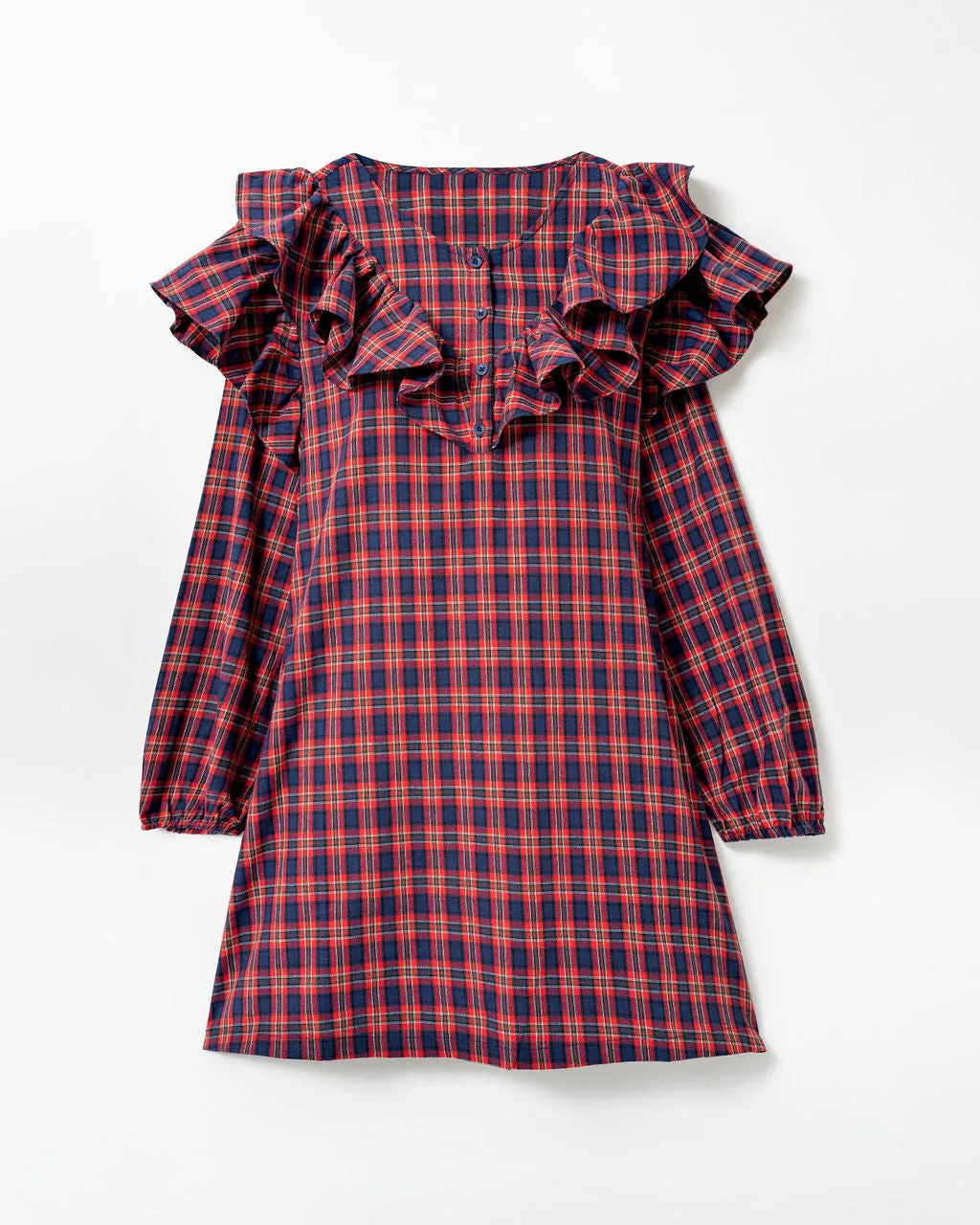 Be Merry Plaid Ruffle Mini Dress