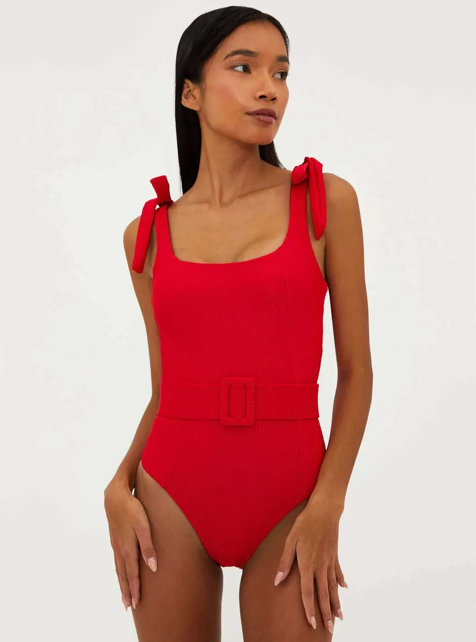 Beach Riot Women's Sydney One Piece Belted Swim Suit - Red