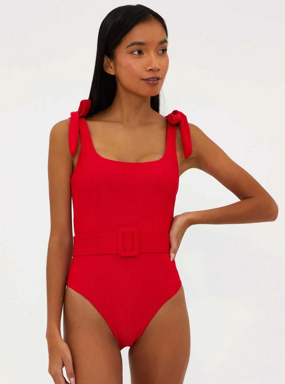 Beach Riot Women's Sydney One Piece Belted Swim Suit - Red