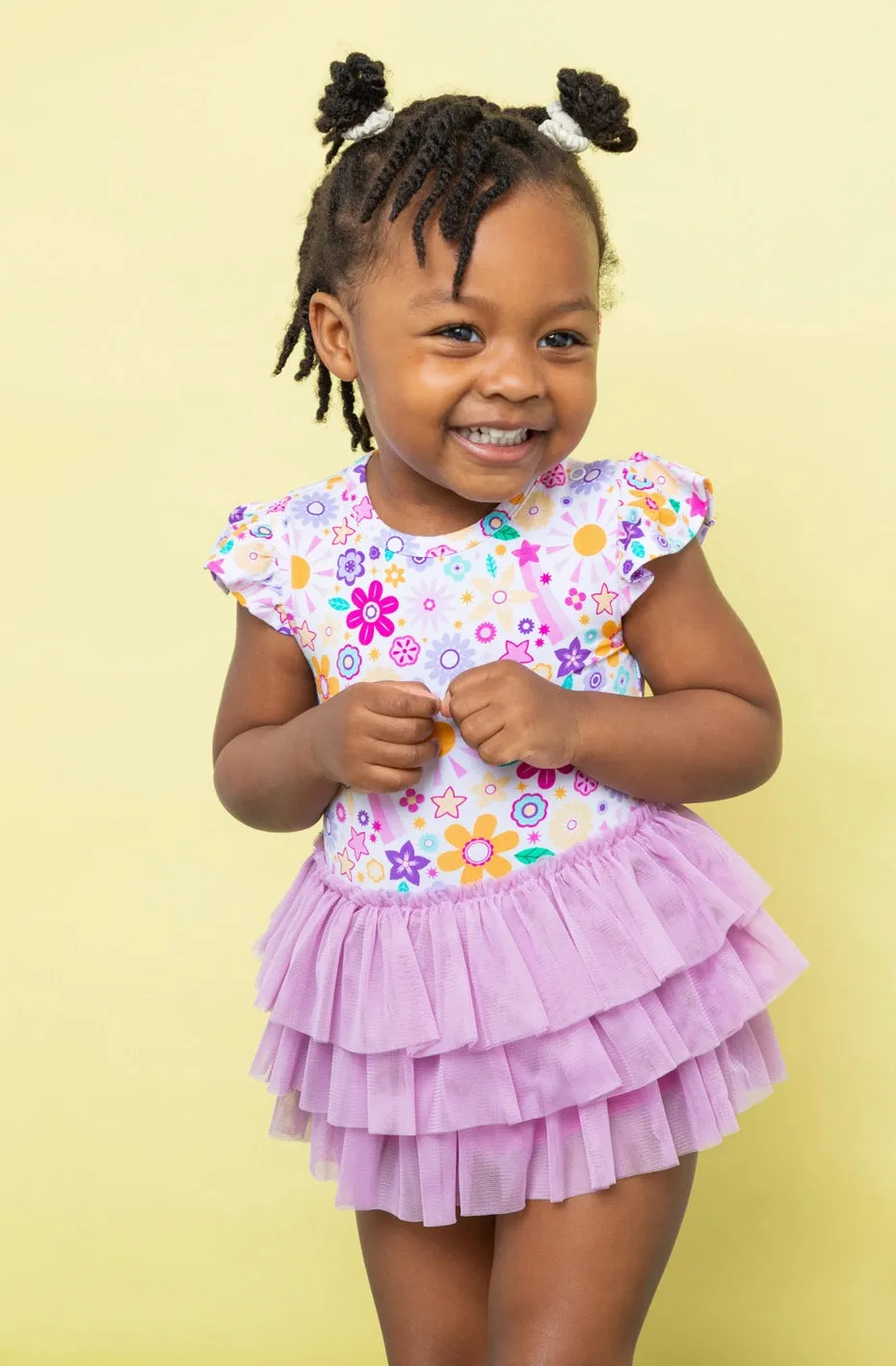 Bird & Bean Bamboo Tulle Skirted Bodysuit - Flower Power