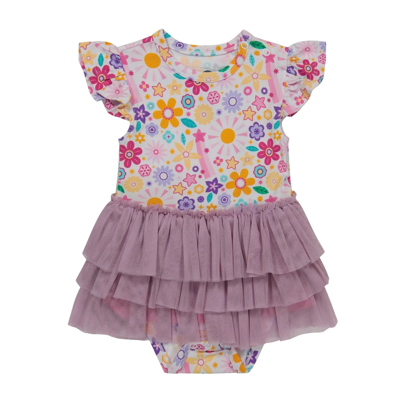 Bird & Bean Bamboo Tulle Skirted Bodysuit - Flower Power