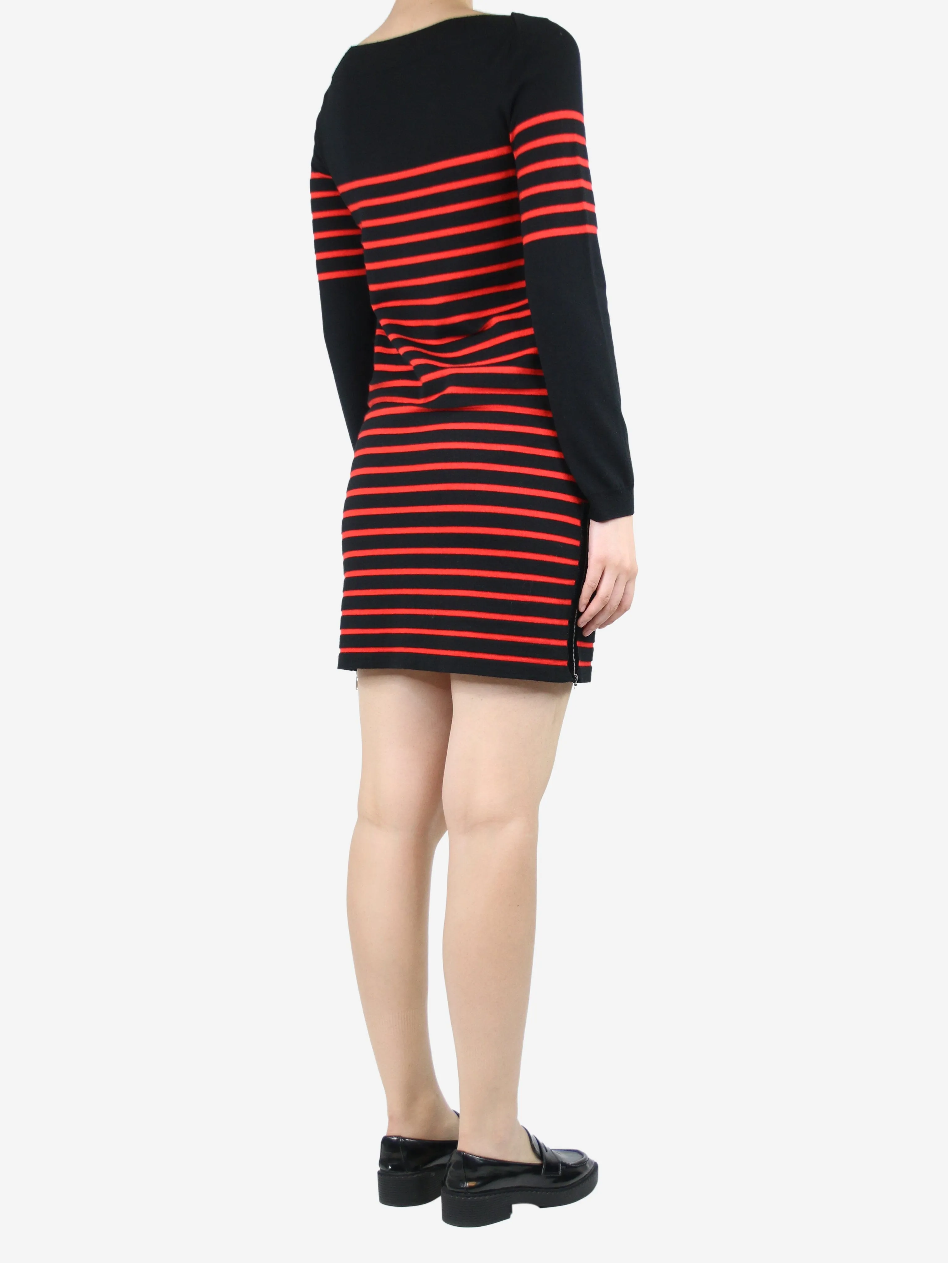 Black and red striped wide-neck knit dress - size UK 10