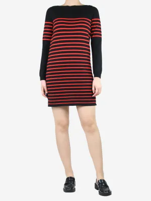 Black and red striped wide-neck knit dress - size UK 10