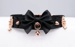 Black and Rose Gold Jeweled Spiked Pet Play Collar