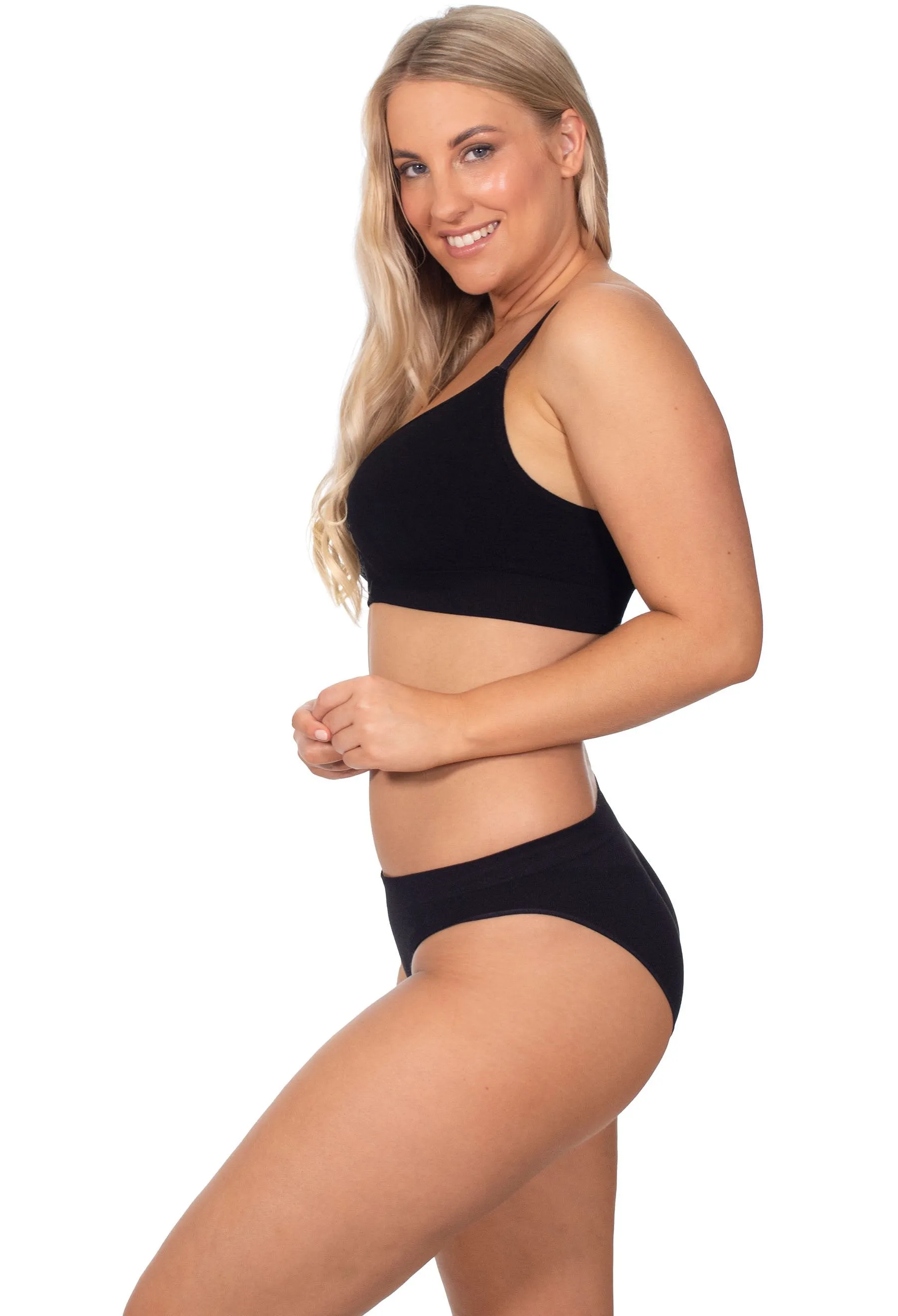 Black Bamboo Padded Wire Free Bra and Bikini Set With FREE Nipple Covers