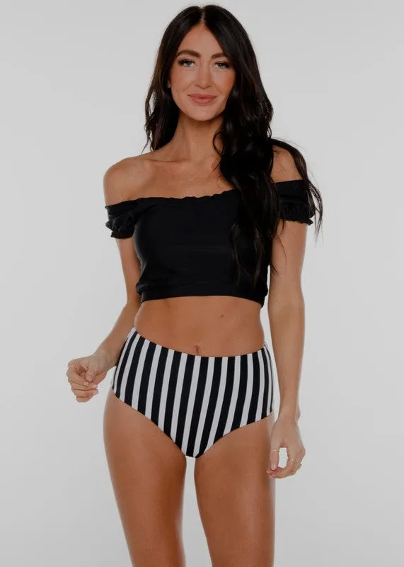 Black Off The Shoulder Swim Top - Coral Reef - Final Sale