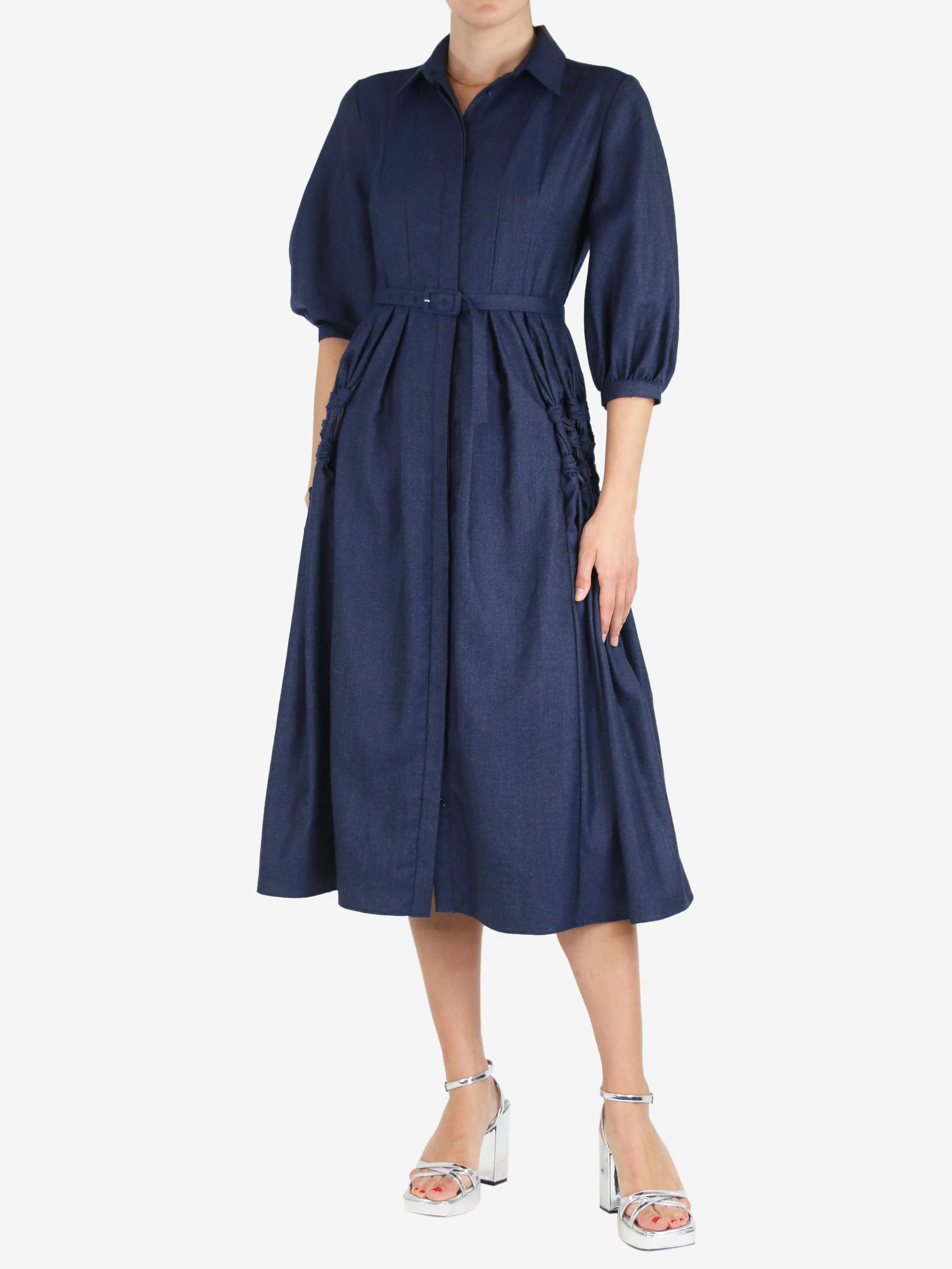 Blue Cheval cashmere midi shirt dress - size UK 6