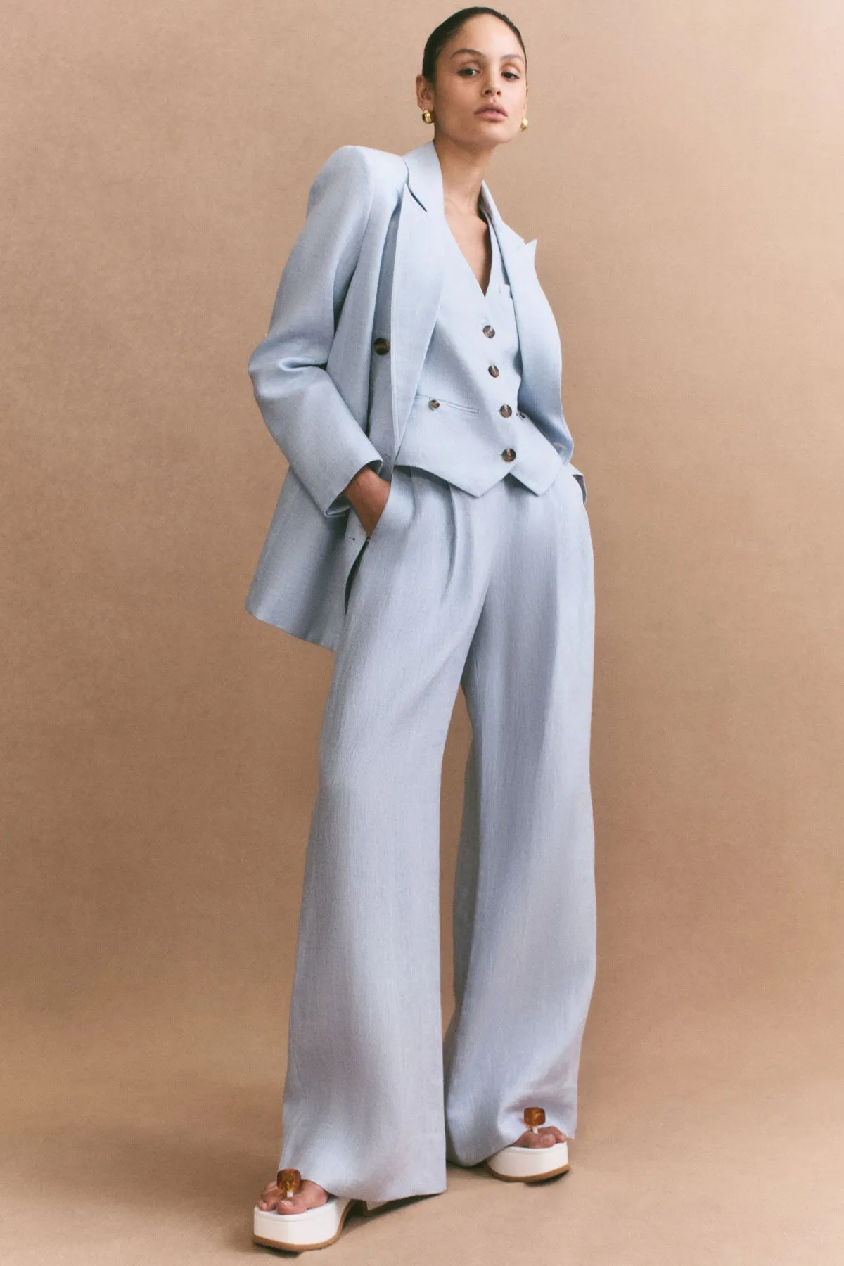 BRISA TAILORED WIDE LEG PANT - ICE BLUE