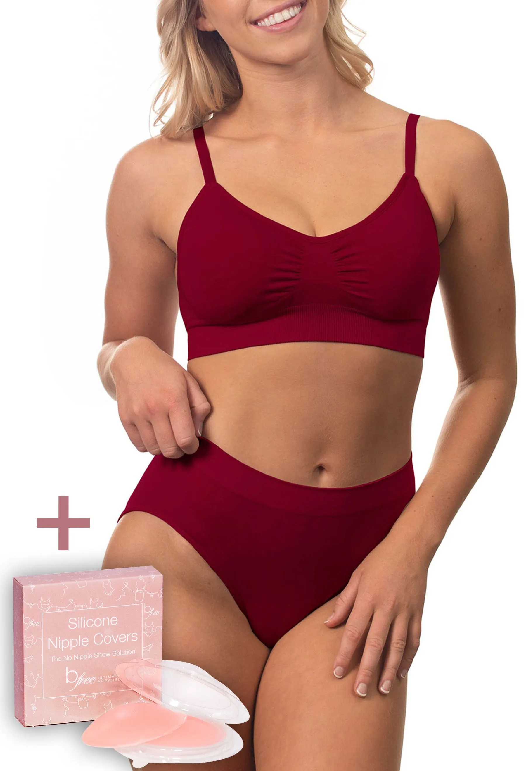 Burgundy Bamboo Bra   High Cut Set With FREE Nipple Covers