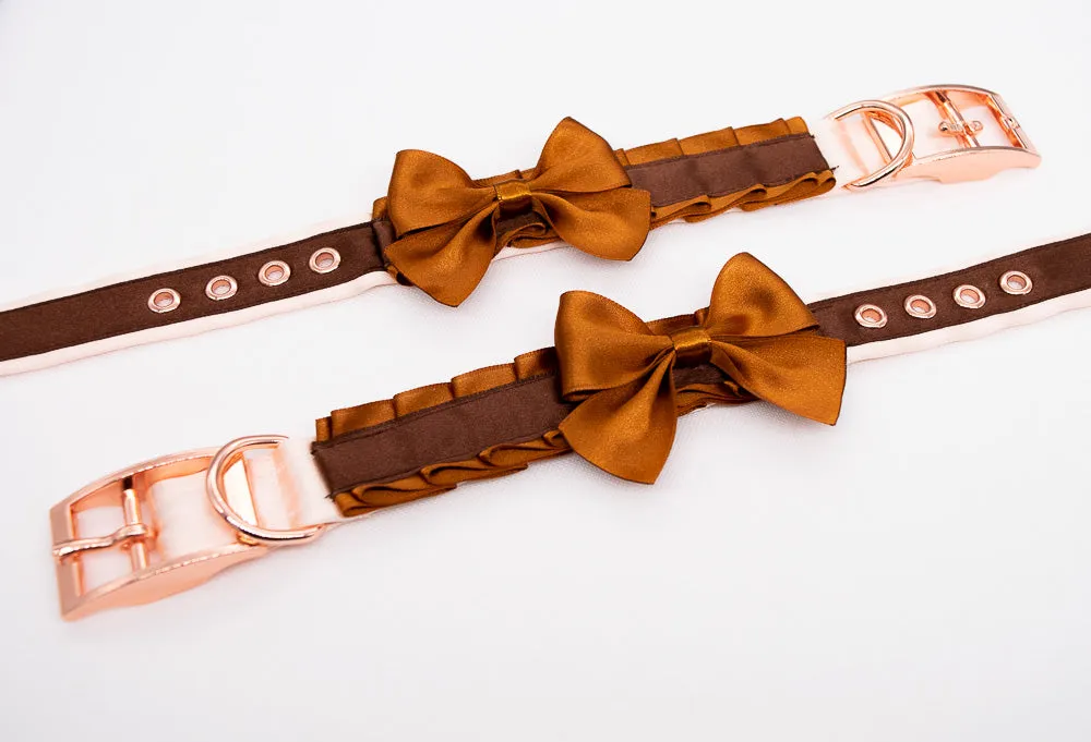 Caramel and Chocolate Brown Rose Gold Cuffs with Bows