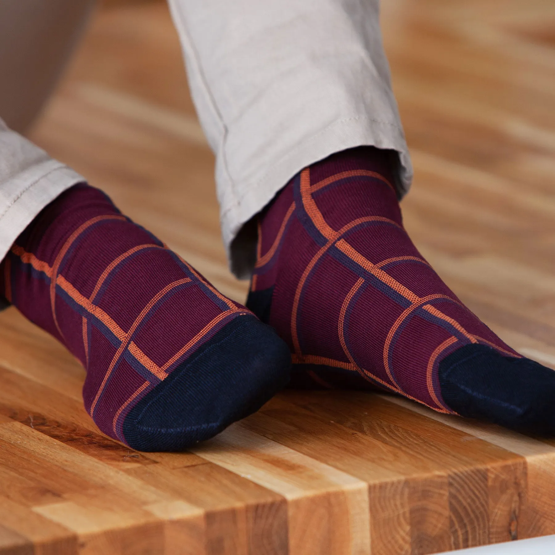 Check Men's Socks - Maroon