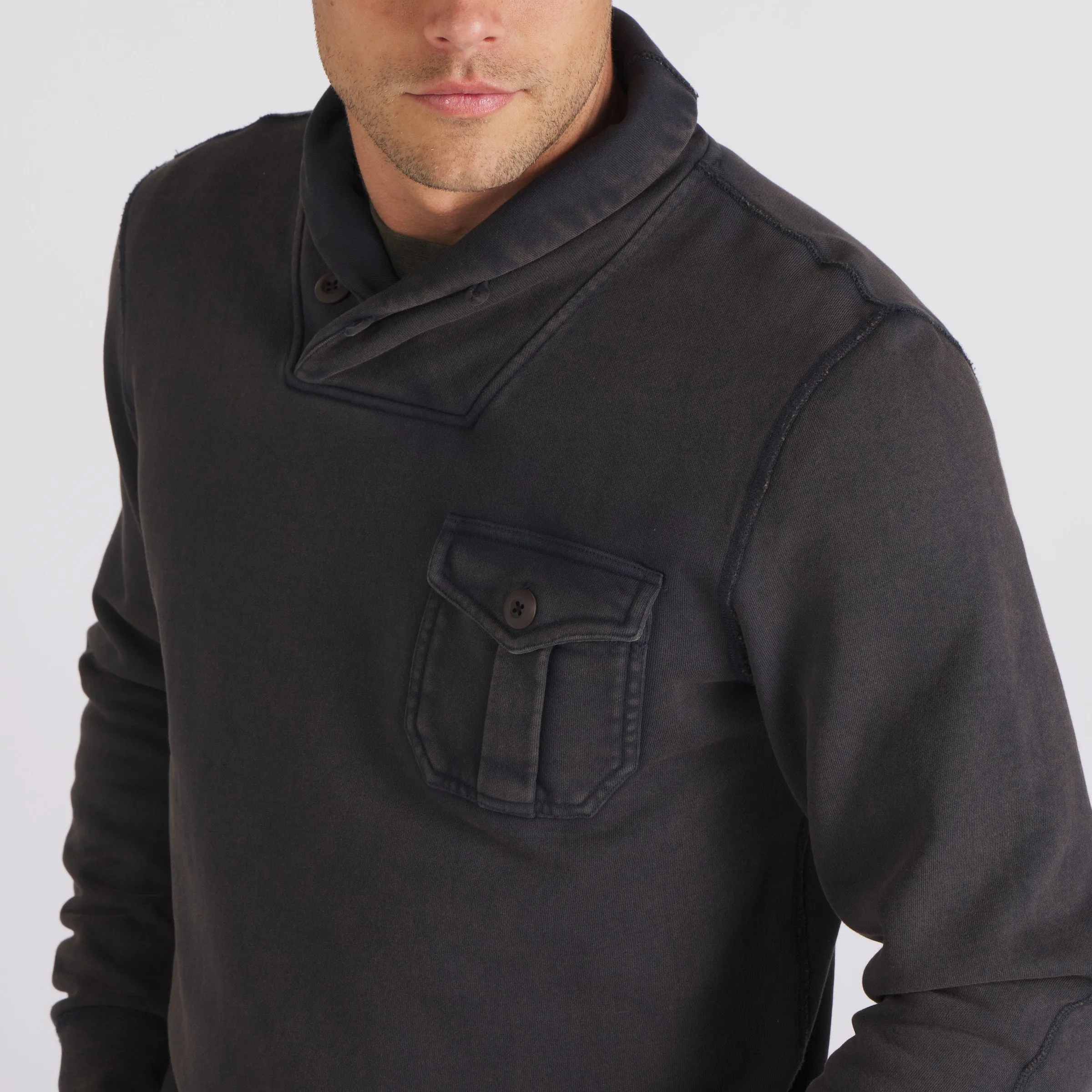 Conner Fleece Shawl Collar Pullover - Blue Graphite