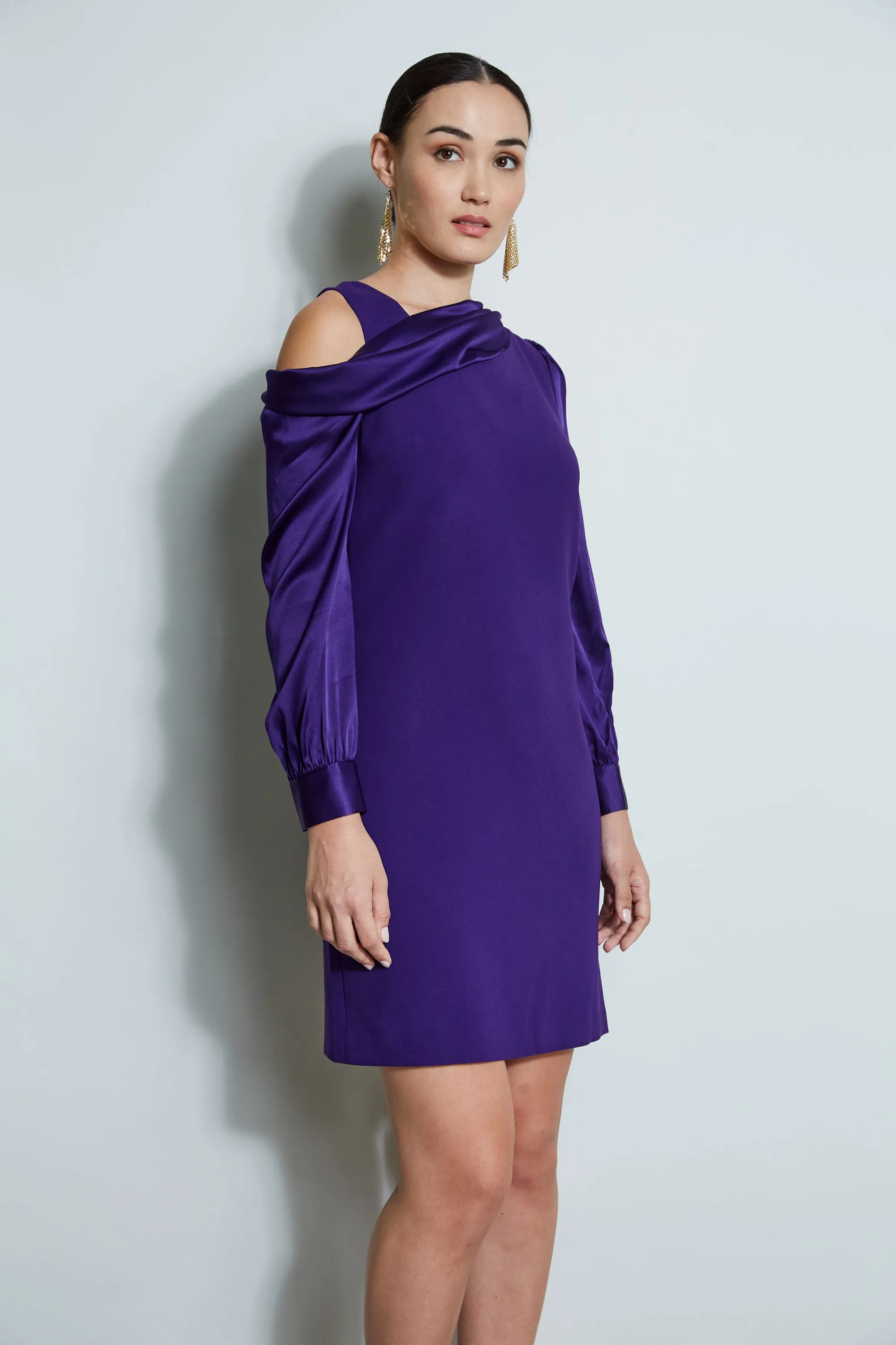 Draped Satin Shoulder Dress