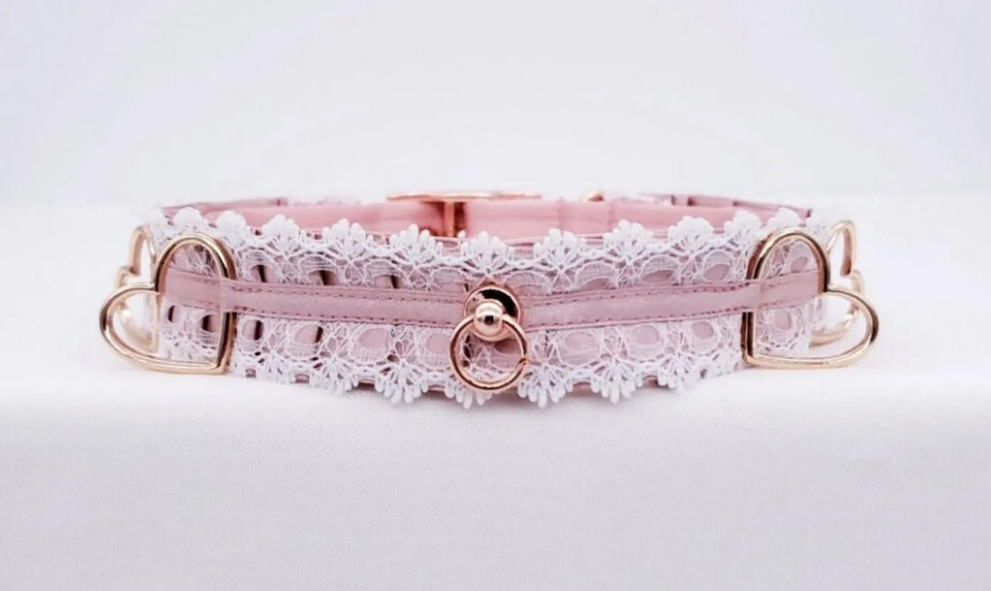 Dusty Rose and White Lace Luxury Rose Gold Collar