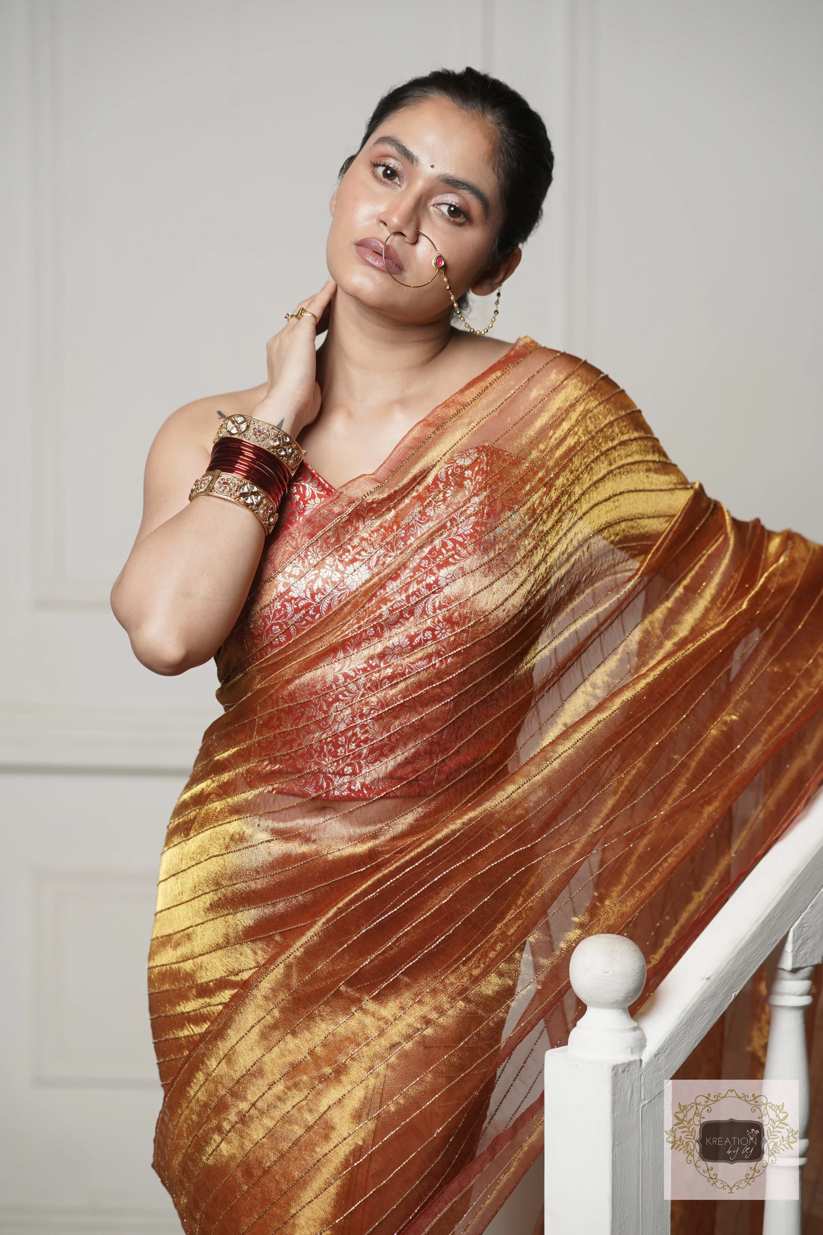 Fiery Gold Tissue Noorani Saree