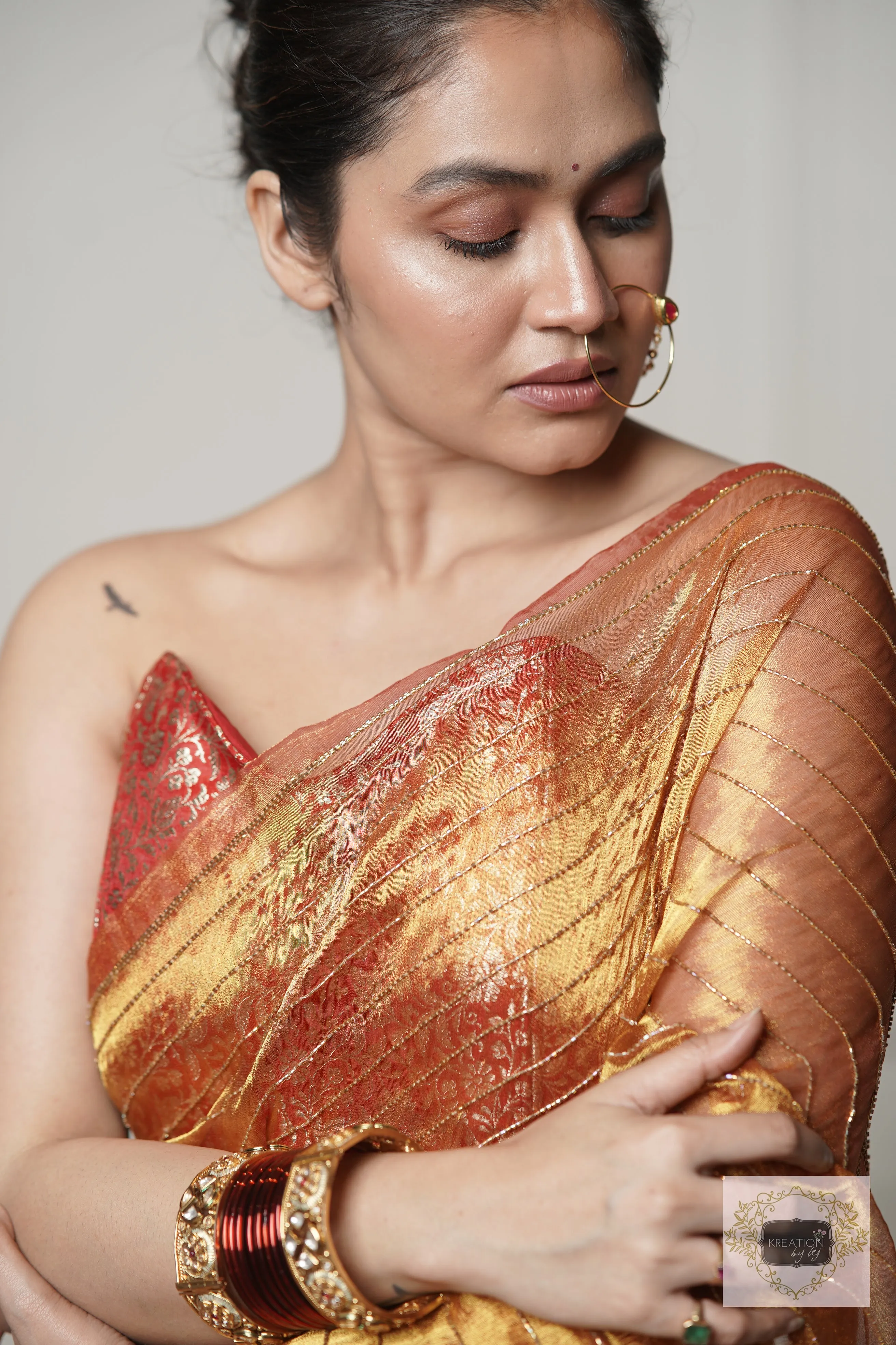 Fiery Gold Tissue Noorani Saree