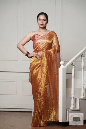 Fiery Gold Tissue Noorani Saree