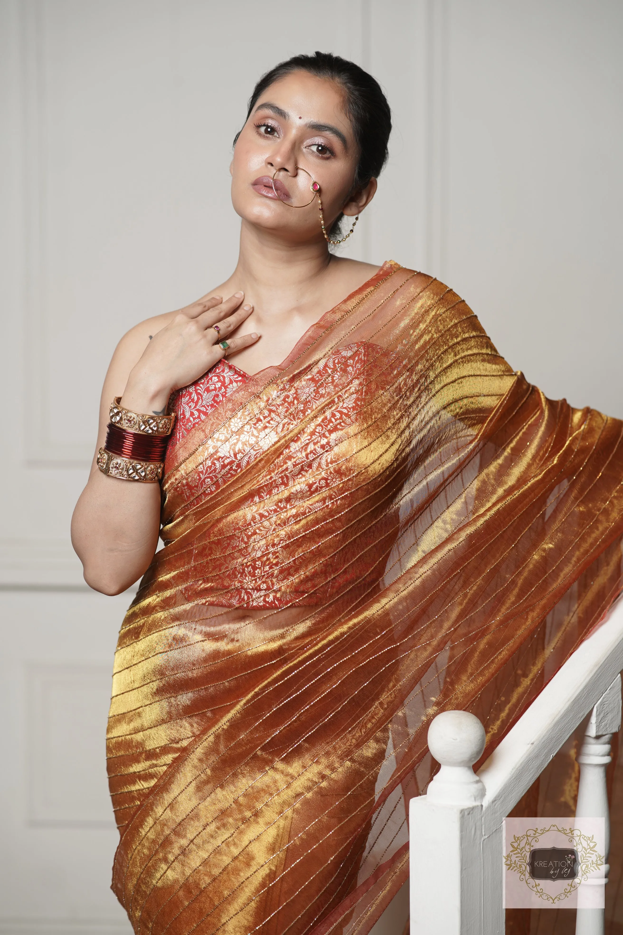 Fiery Gold Tissue Noorani Saree