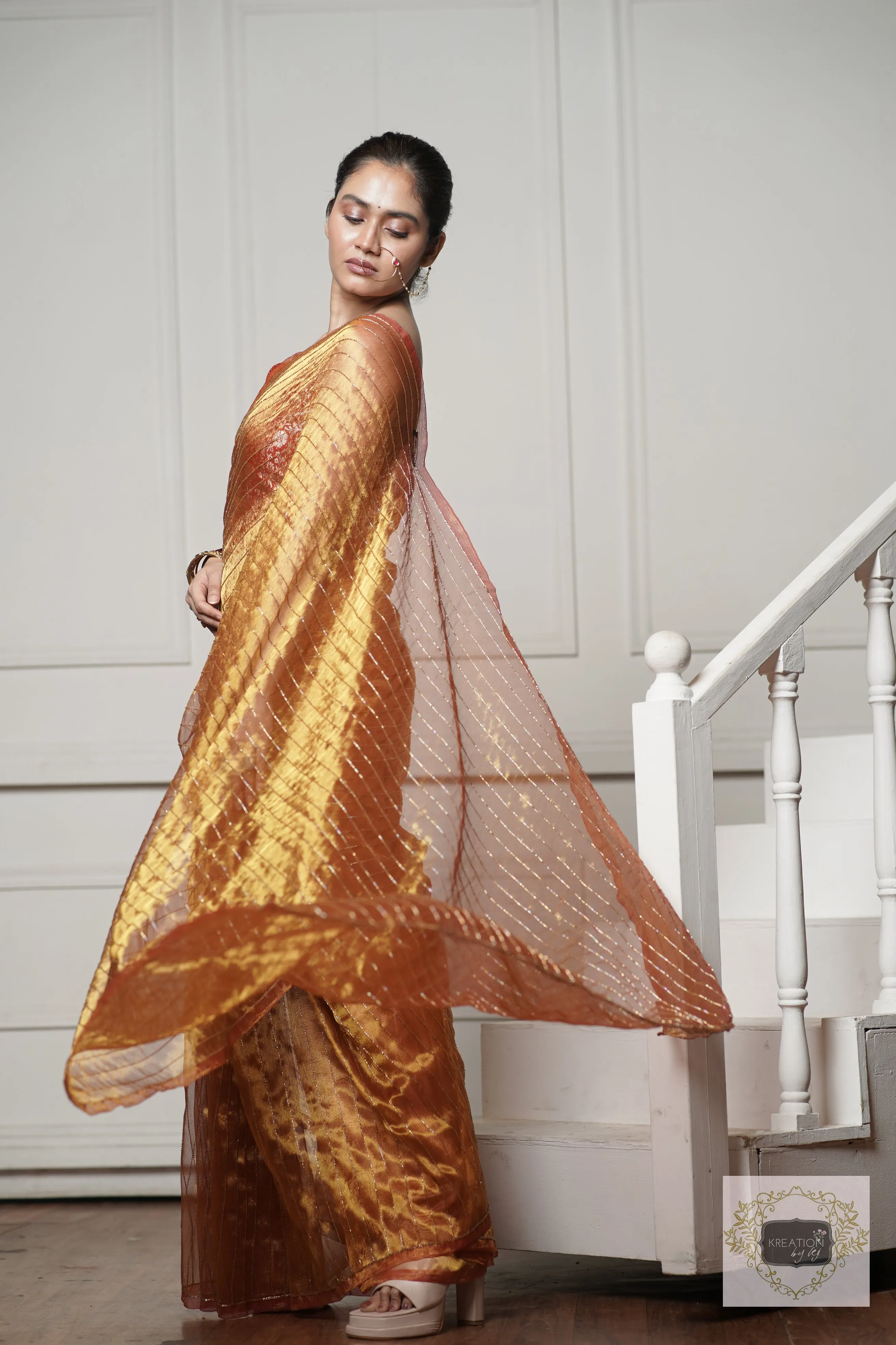 Fiery Gold Tissue Noorani Saree