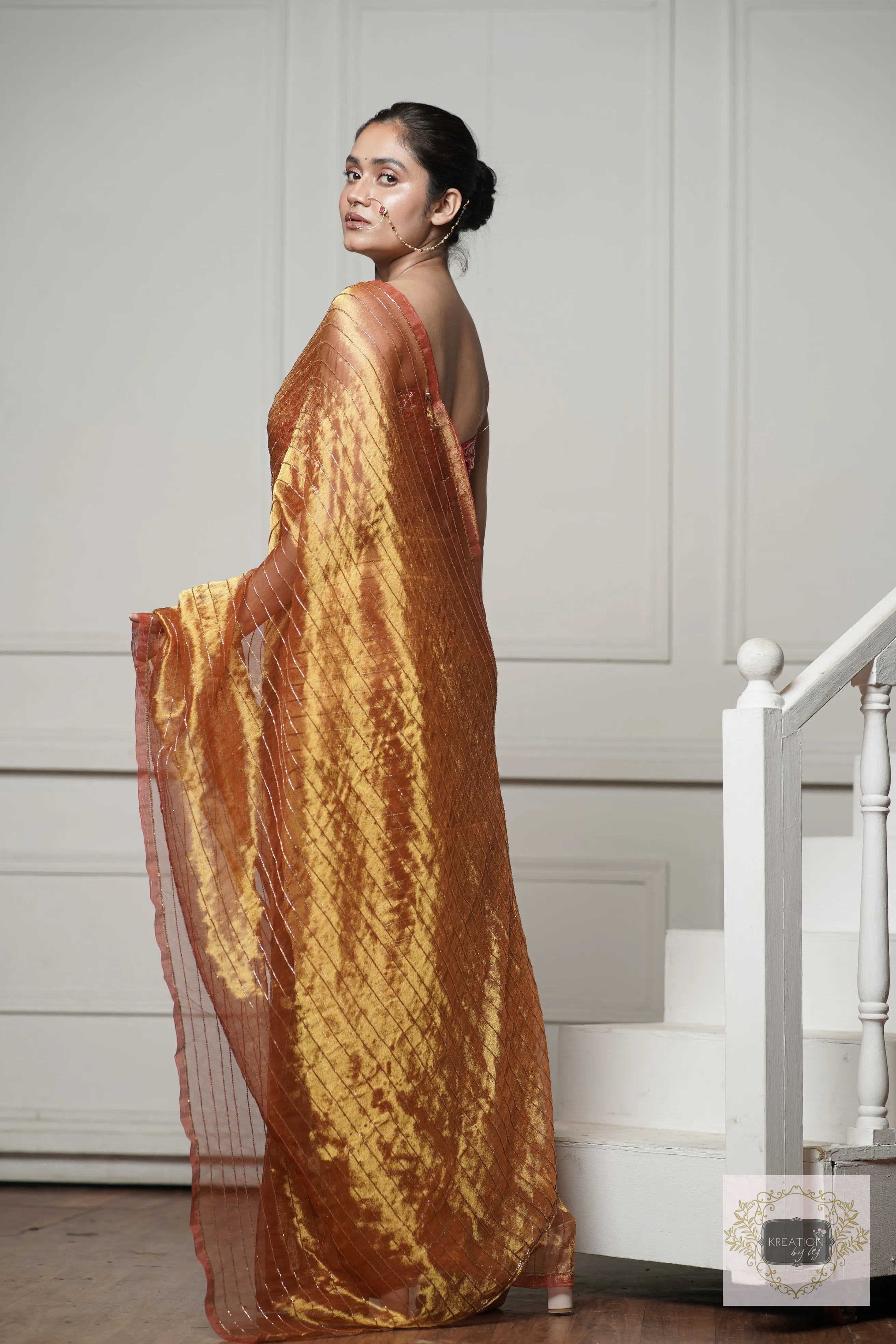 Fiery Gold Tissue Noorani Saree