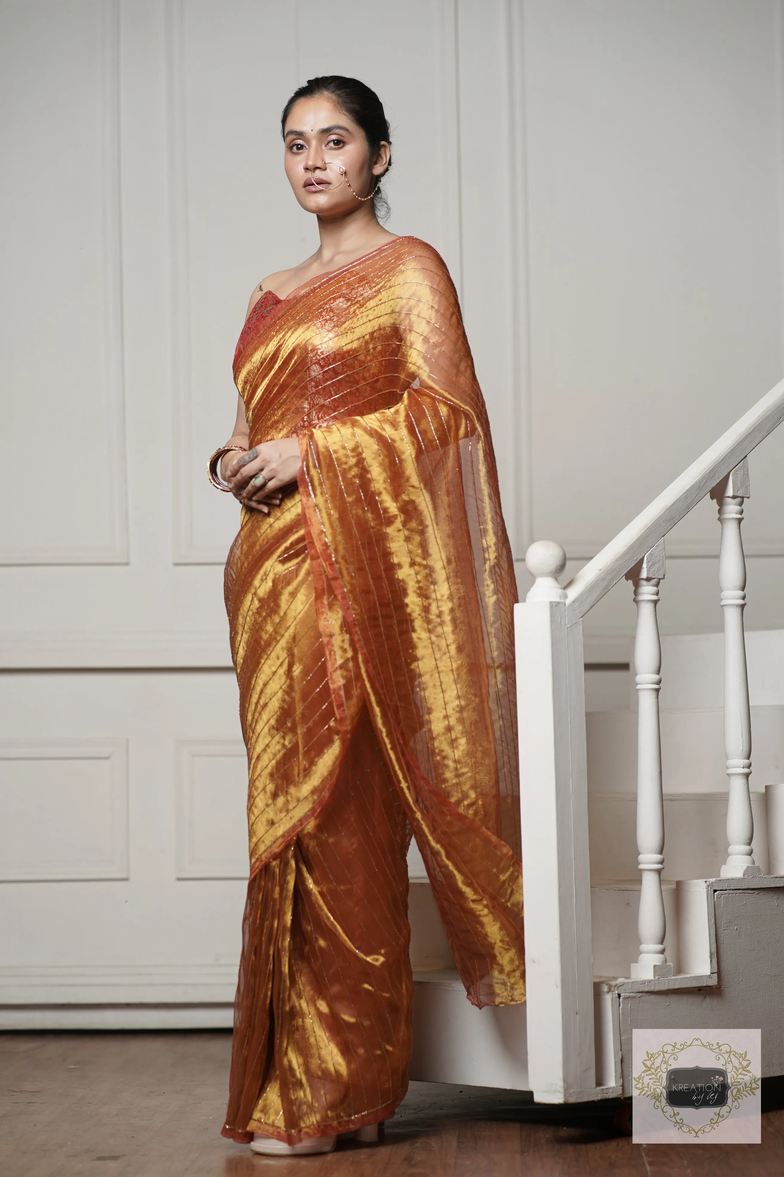 Fiery Gold Tissue Noorani Saree