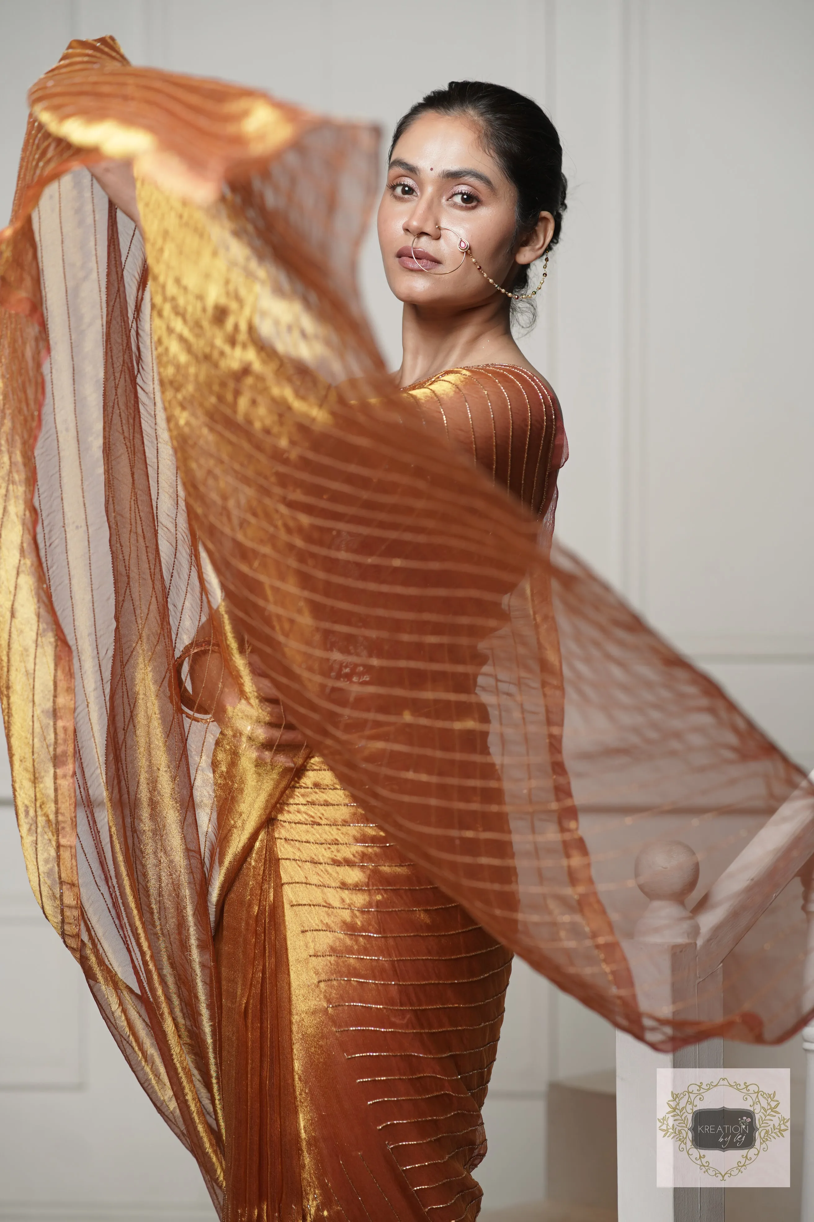 Fiery Gold Tissue Noorani Saree