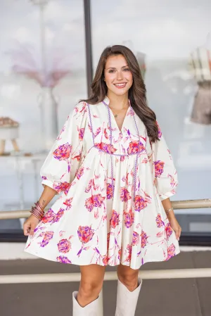 Floral Fancy Cream Babydoll Dress