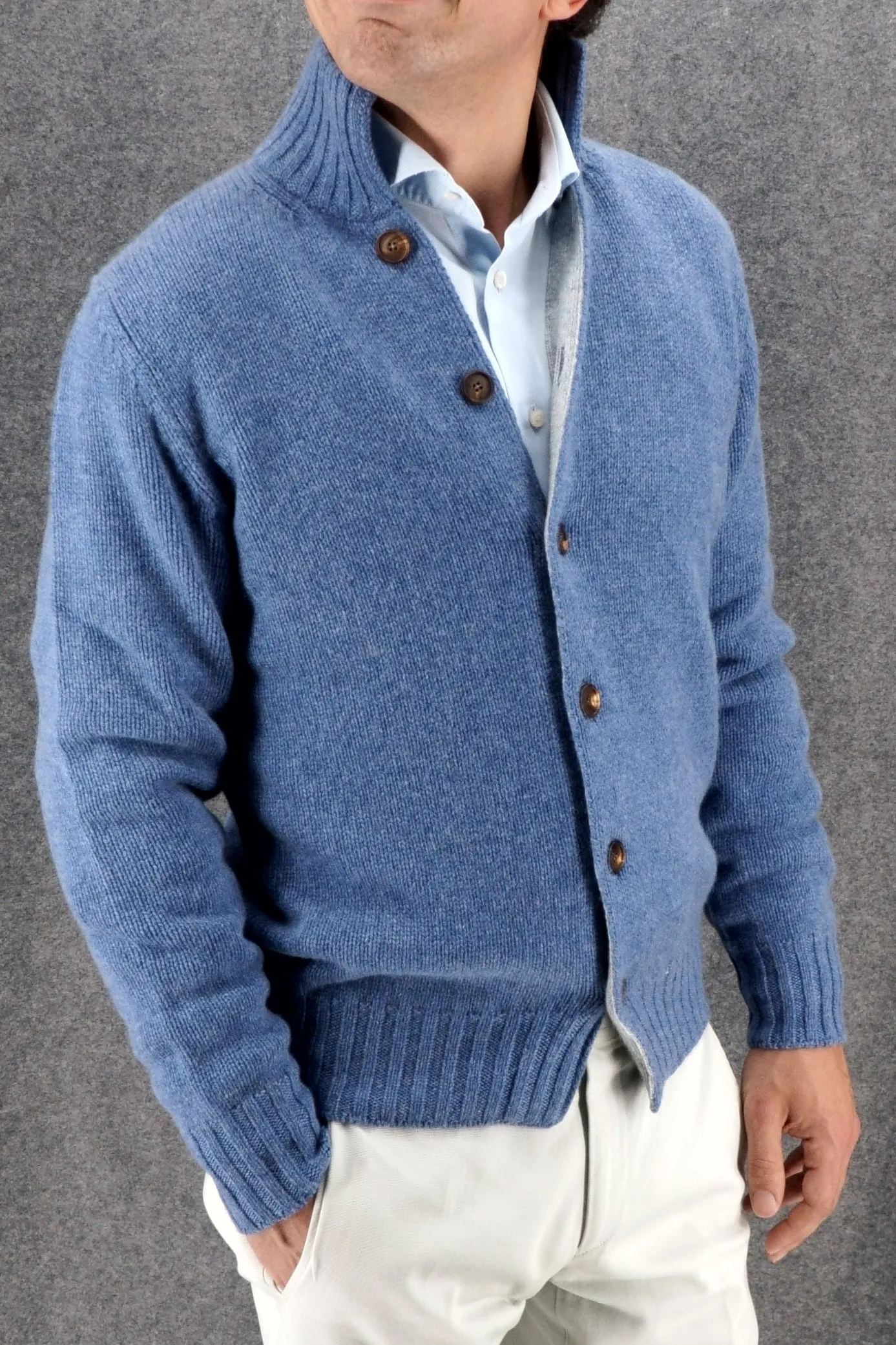 Giacca Bottoni Blue Denim 100% Cashmere