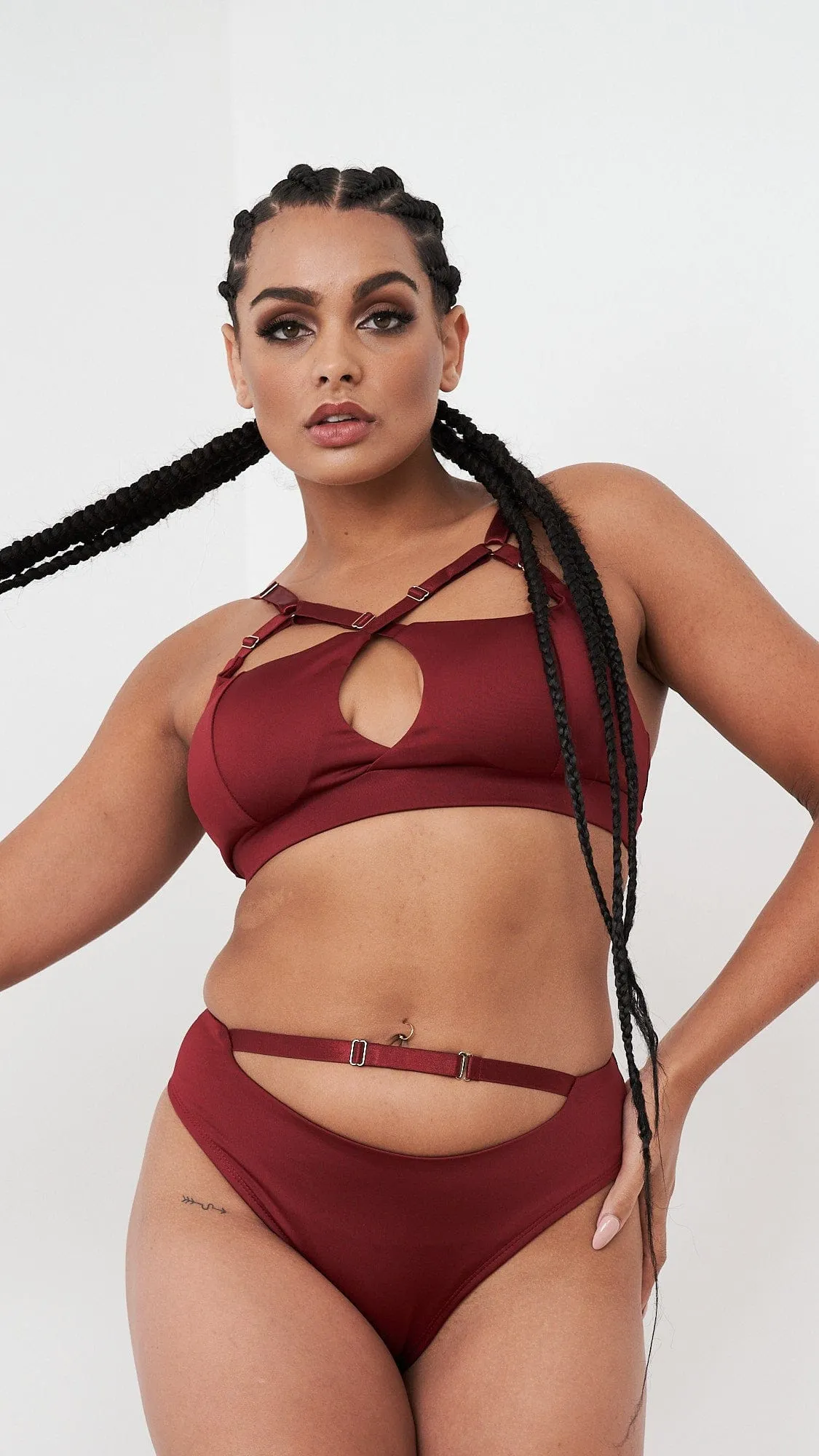 Hannah Low Waist - Adjustable Cut Out Low Waist Bottom Burgundy