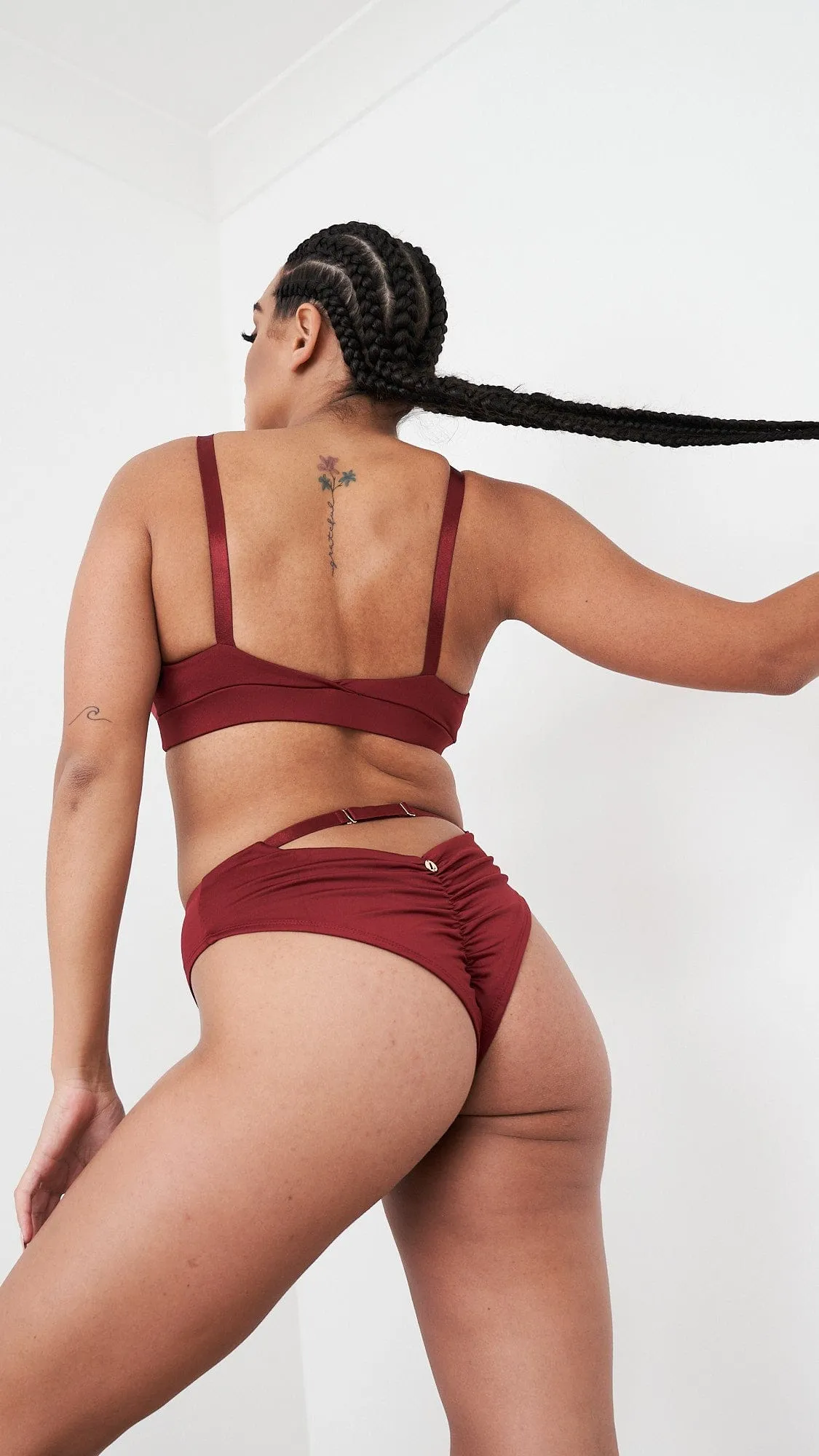 Hannah Low Waist - Adjustable Cut Out Low Waist Bottom Burgundy