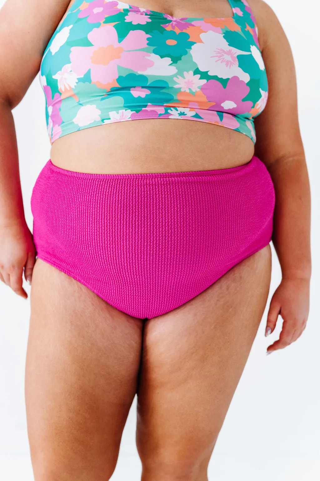 High Waisted Textured Bottoms in Magenta