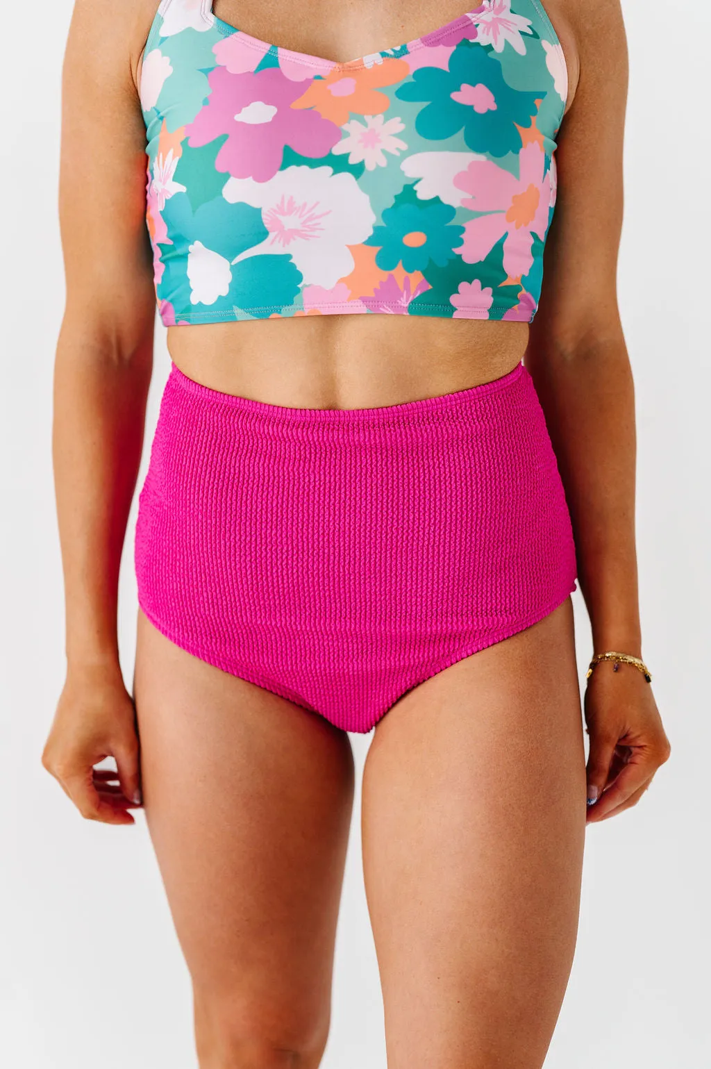 High Waisted Textured Bottoms in Magenta