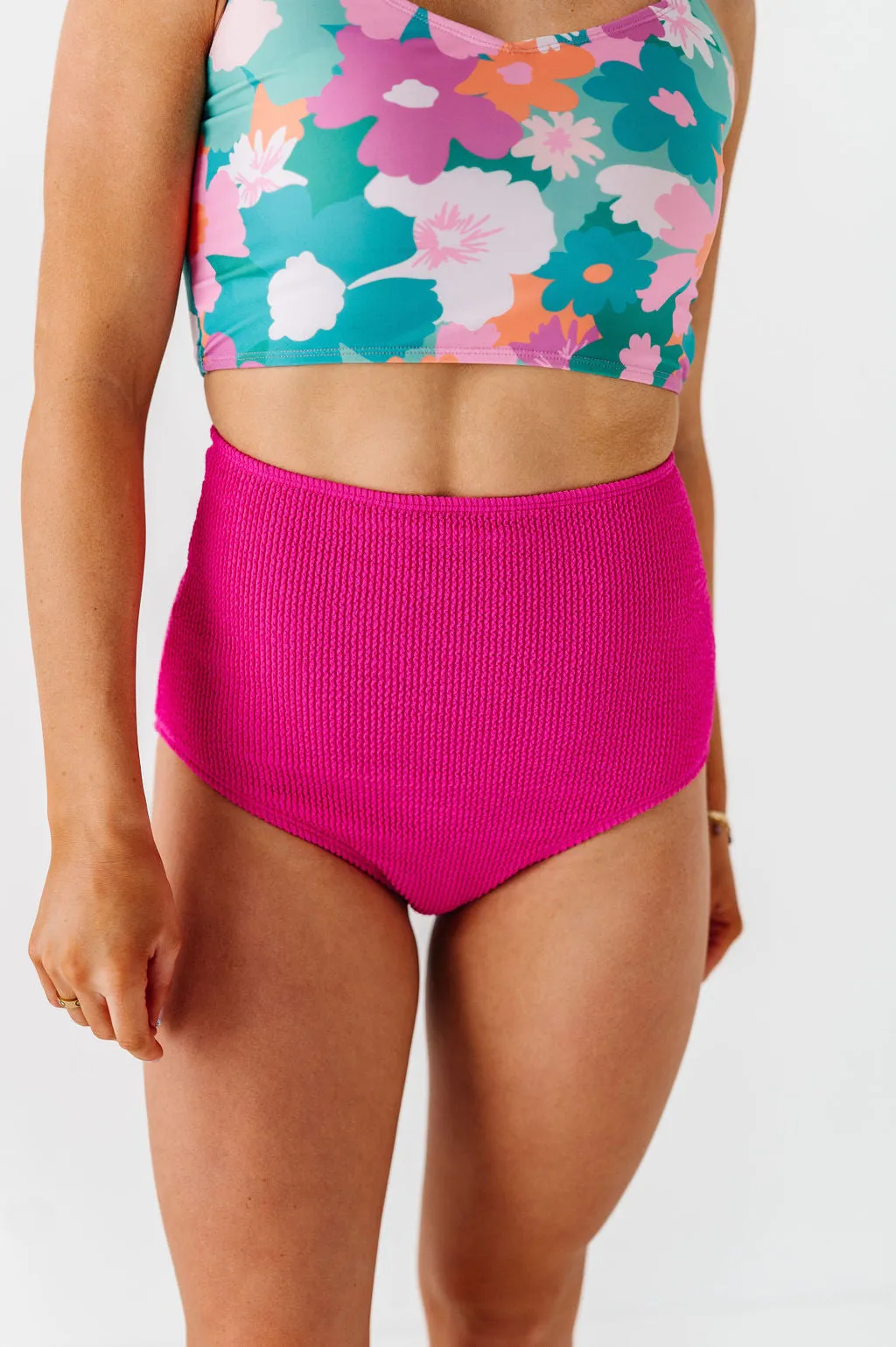 High Waisted Textured Bottoms in Magenta